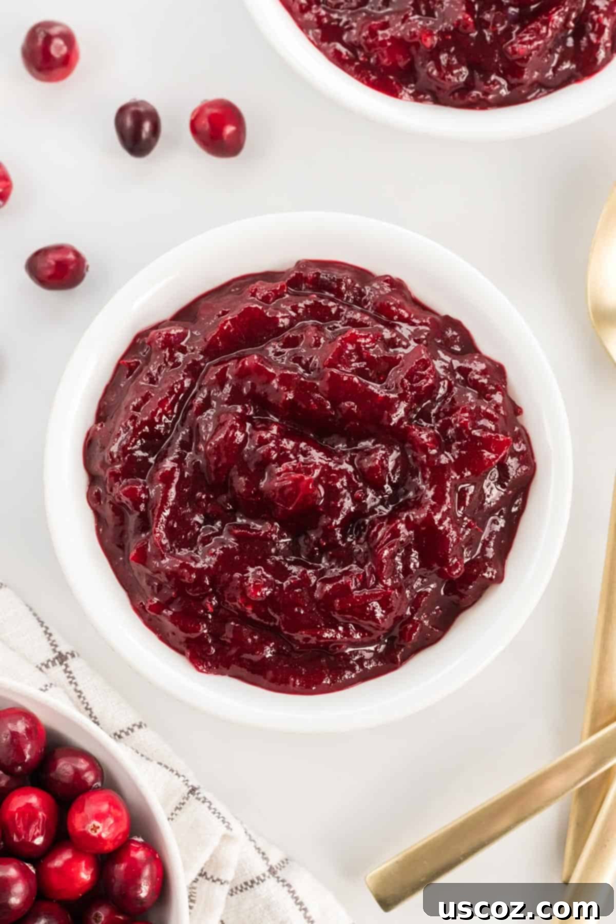 Perfect Homemade Cranberry Sauce 2 Homemade cranberry sauce in a beautiful white bowl, ready to be served at Thanksgiving dinner