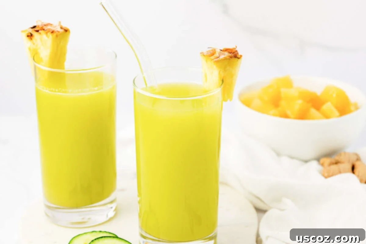 Hydrating Pineapple Cucumber Quencher 3 pineapple cucumber juice in a glass