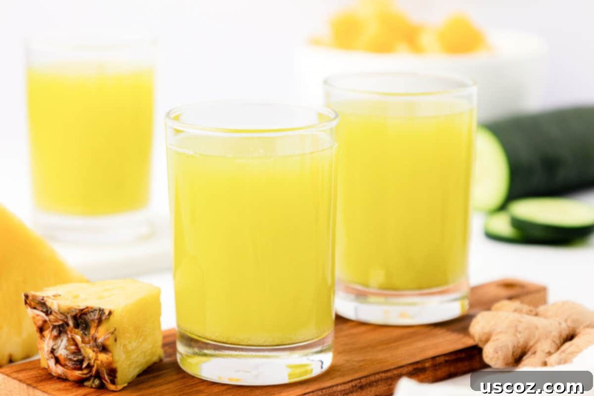 Hydrating Pineapple Cucumber Quencher 10 pineapple cucumber juice in a glass