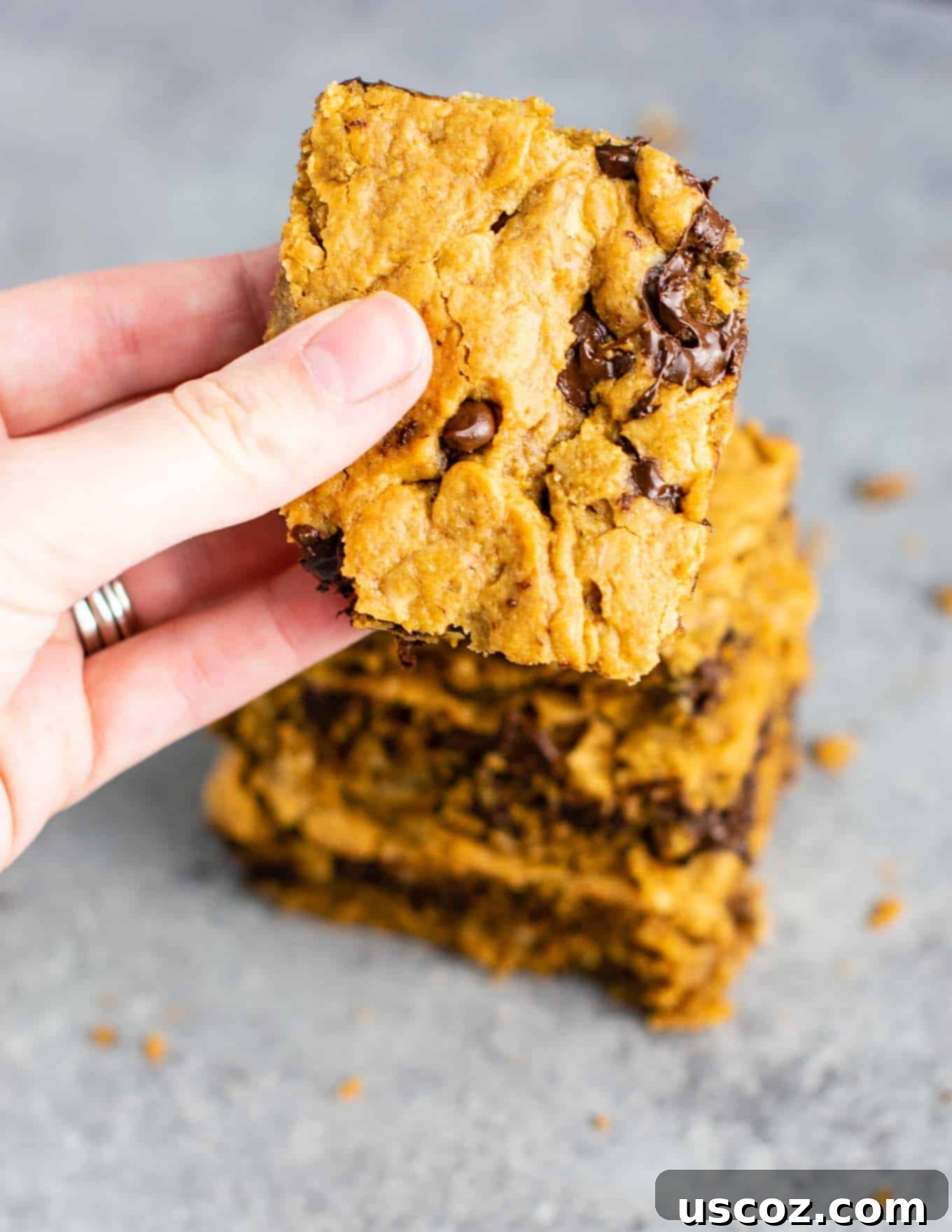 The Best Gluten-Free Cookie Bars 7 A platter of freshly baked Gluten-Free Peanut Butter Chocolate Chip Cookie Bars, showcasing their golden-brown edges and soft centers. These bars are a secretly healthy, dairy-free, and satisfying dessert. #glutenfree #cookiebars #dessert #dairyfree #healthydessert #glutenfreedessert #glutenfreerecipe #glutenfreecookiebars