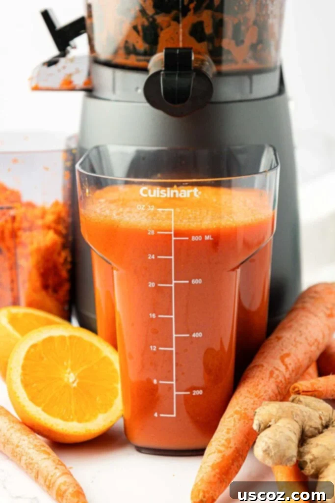 Vibrant Carrot Elixir 6 carrot juice in a juicing canister