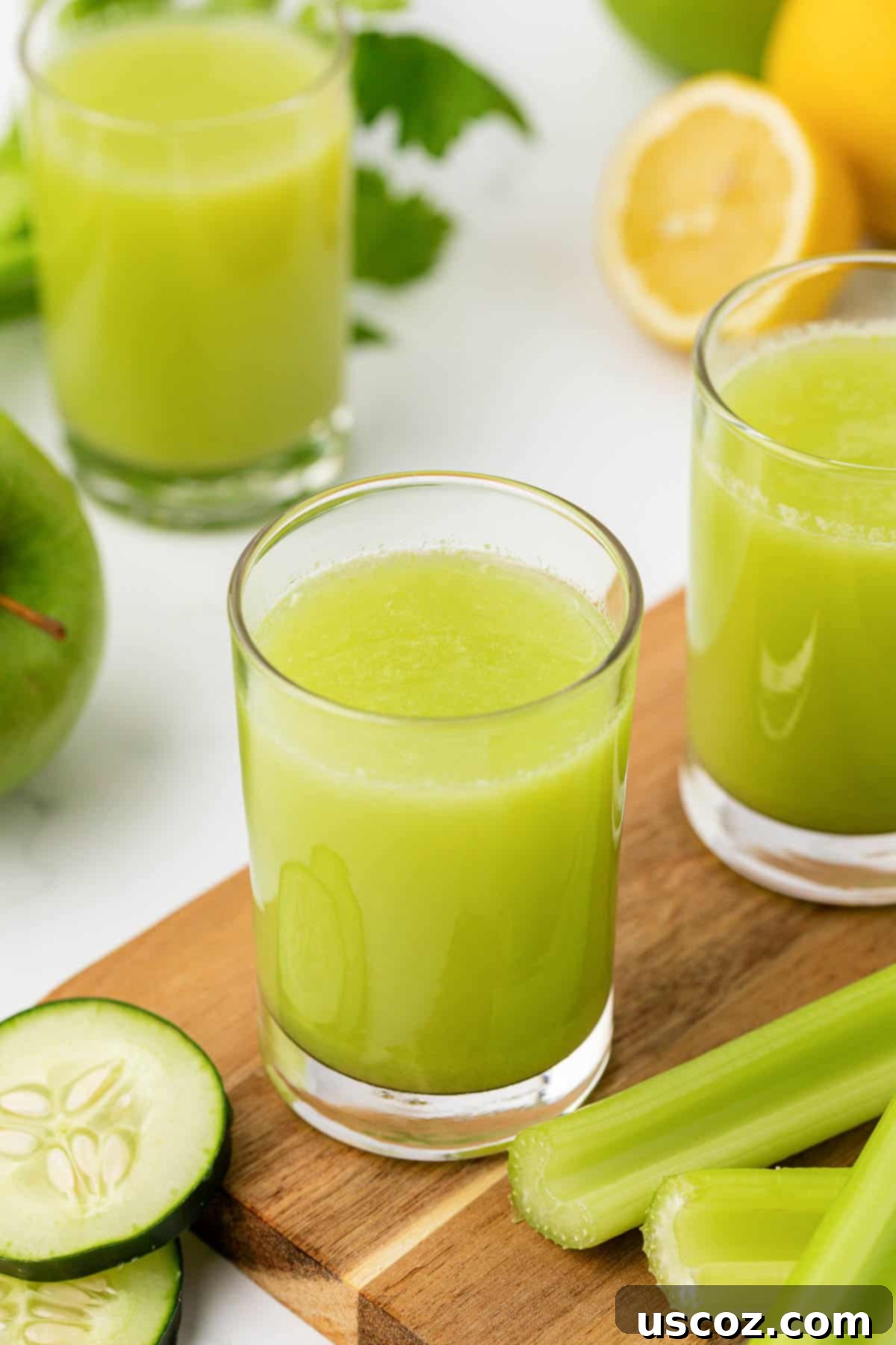 Celery Juice 11 A glass of celery juice with a vibrant green hue