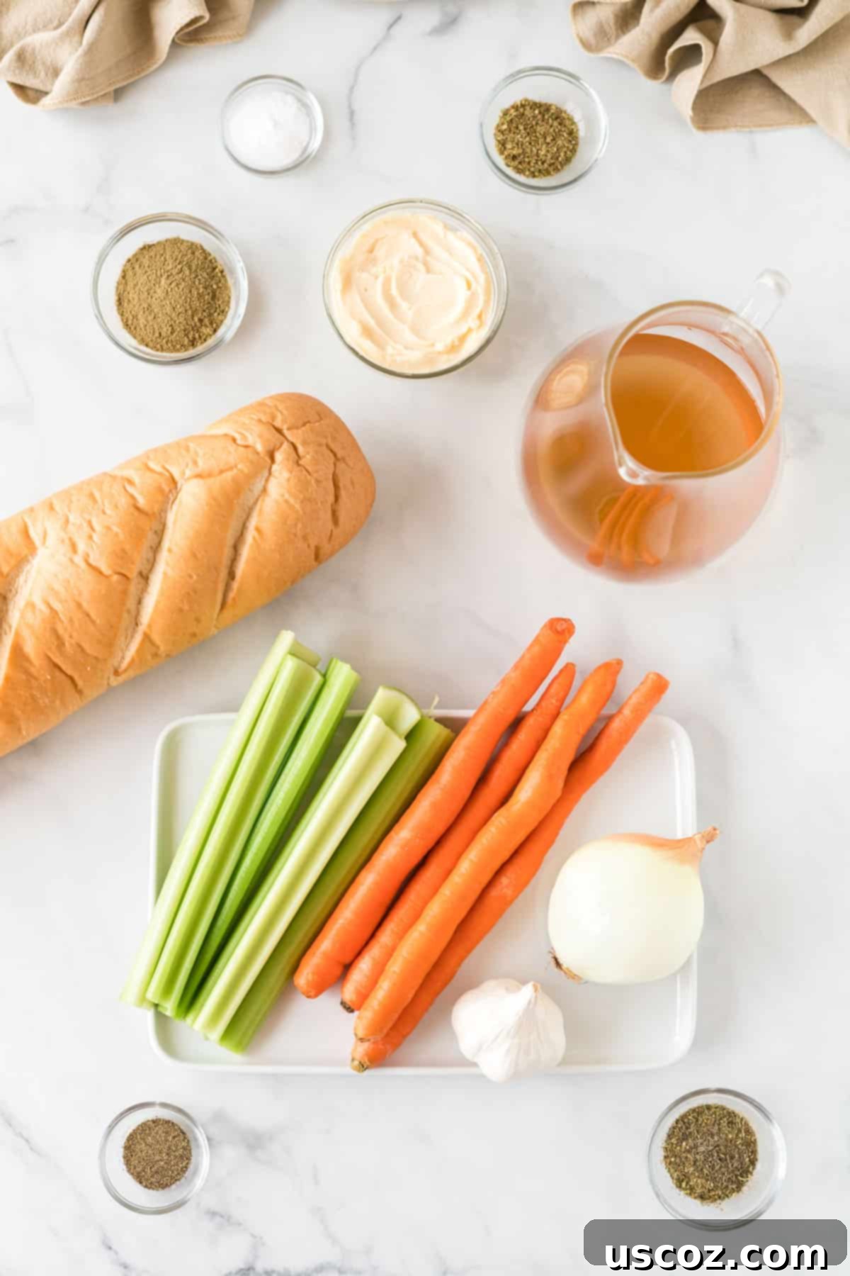 Ingredients needed to make delicious vegan stuffing