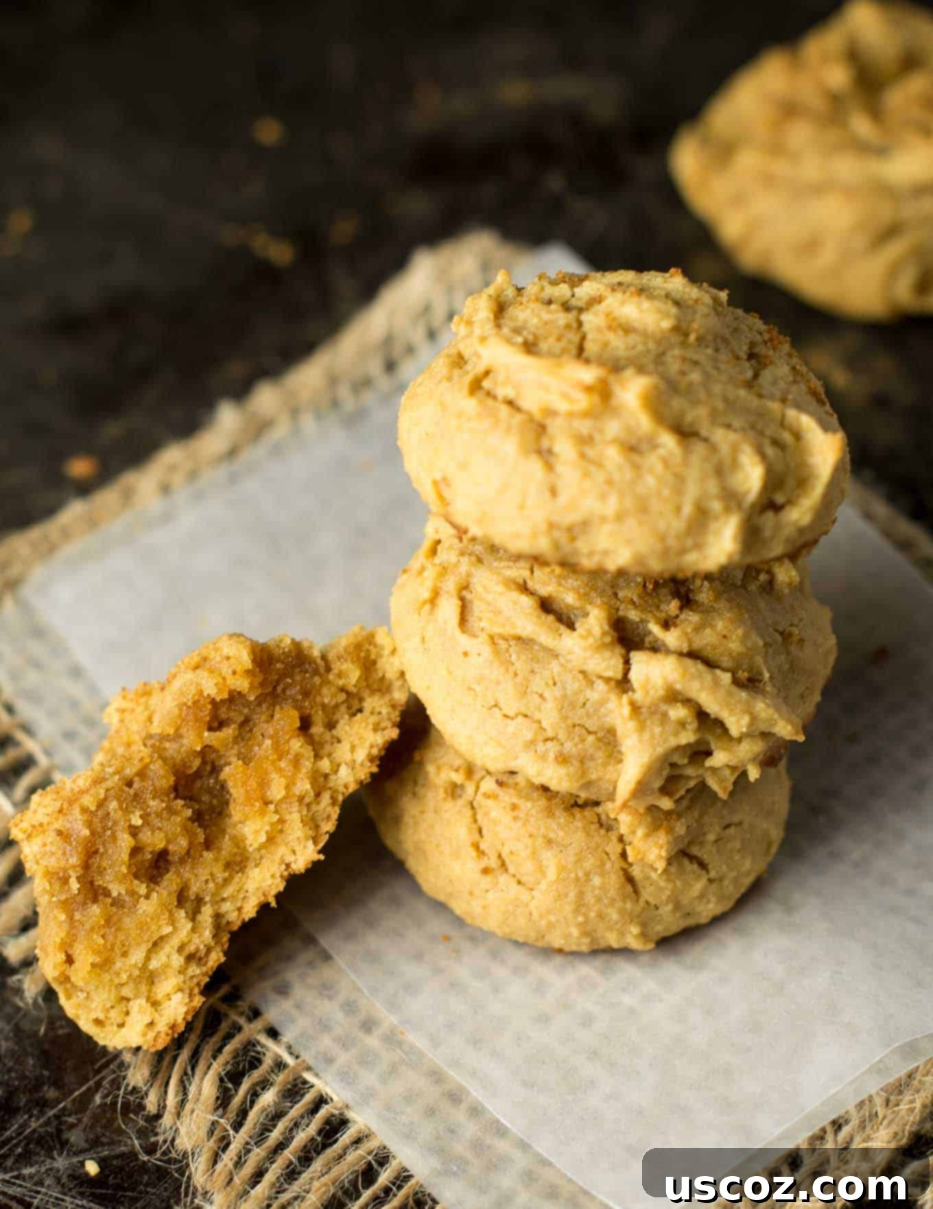 A plate of perfectly baked, naturally sweetened peanut butter cookies, ready to be enjoyed.