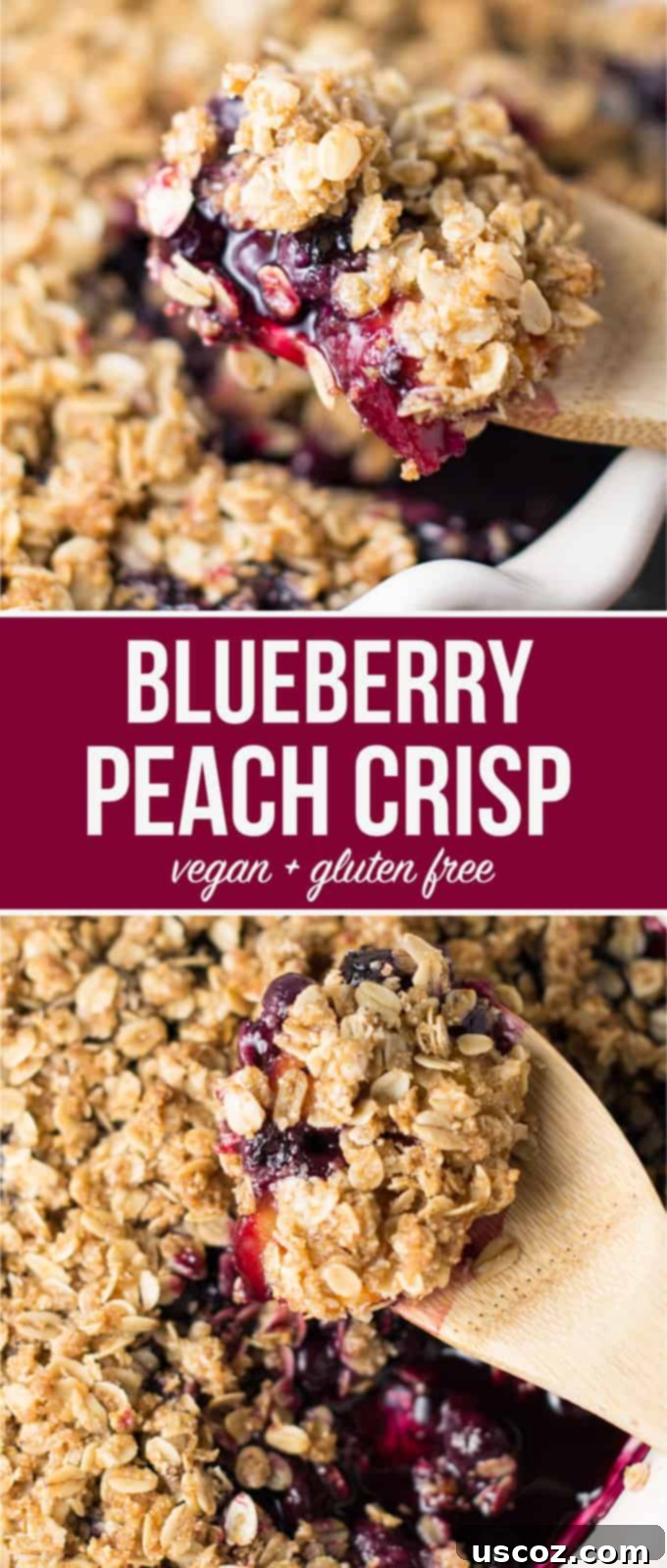 Vegan blueberry peach crisp recipe #vegan #dessert #veganrecipe #healthydessert #healthyliving #vegancrisp #peachcrisp #dairyfree #glutenfree