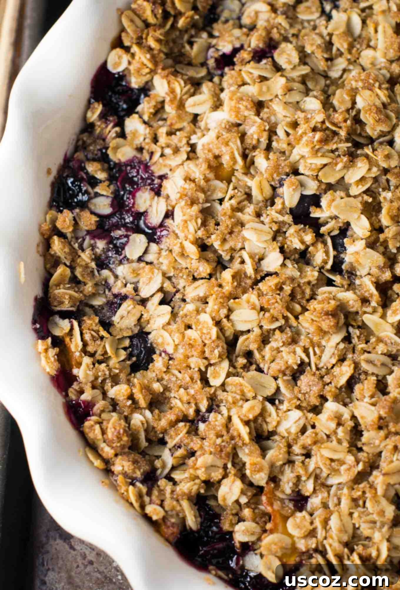 Vegan blueberry peach crisp recipe for summer dessert
