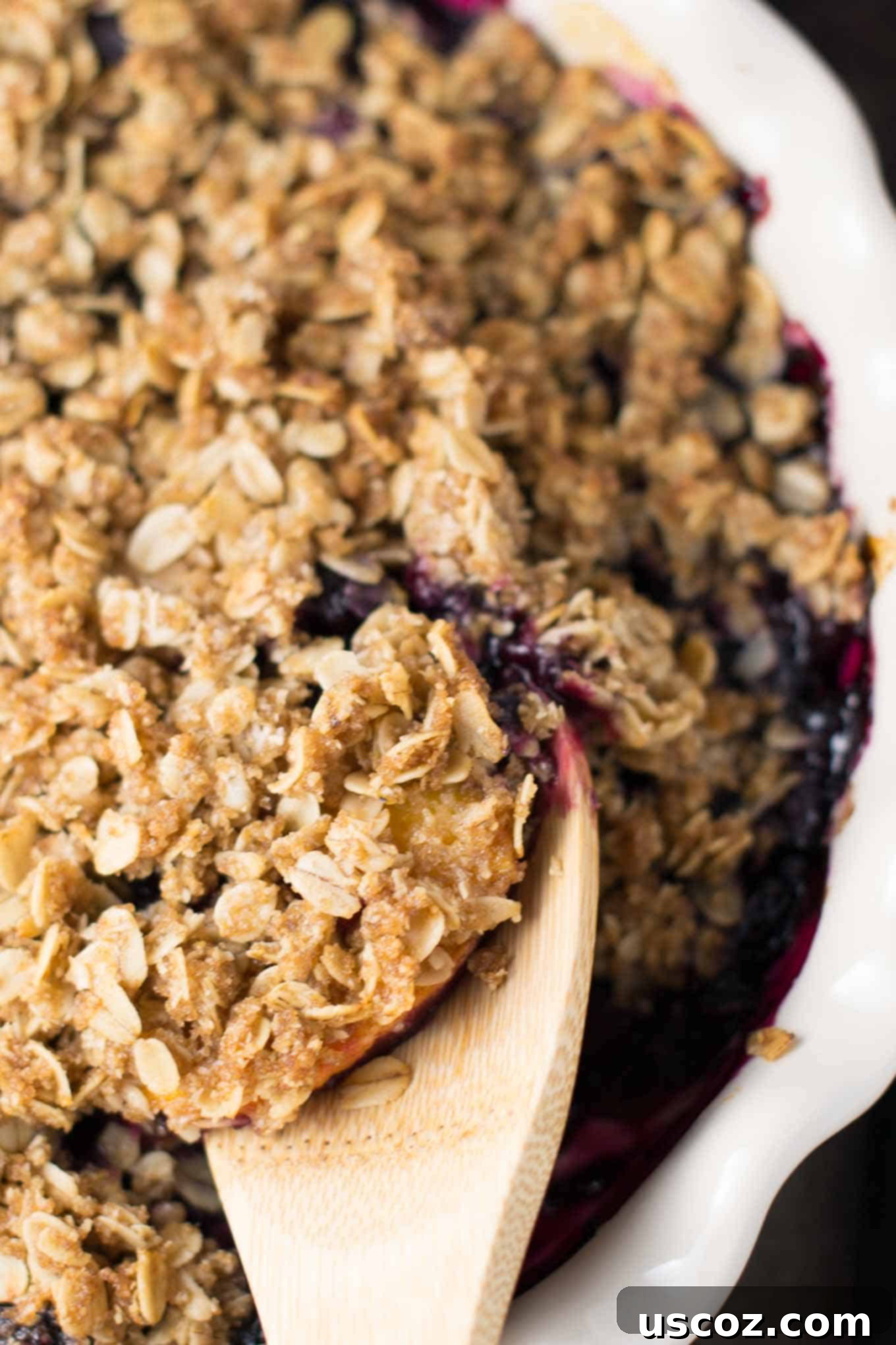 Easy dessert recipe with frozen peaches and frozen blueberries