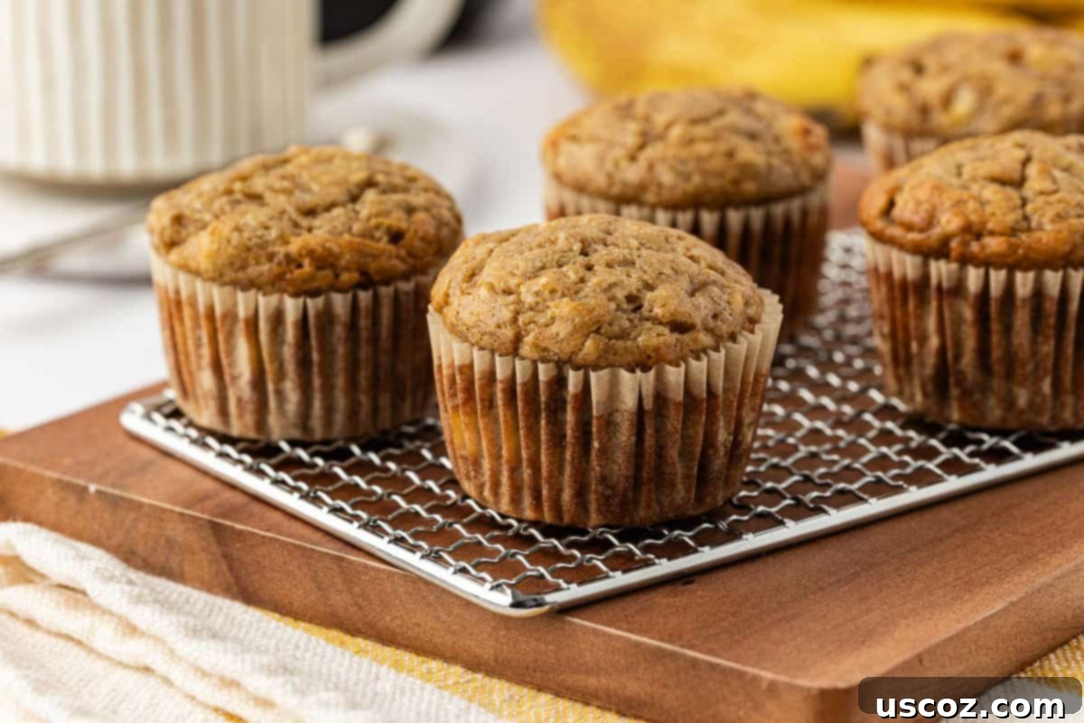 Deliciously Healthy Banana Muffins 15 healthy banana muffin on a cooling rack