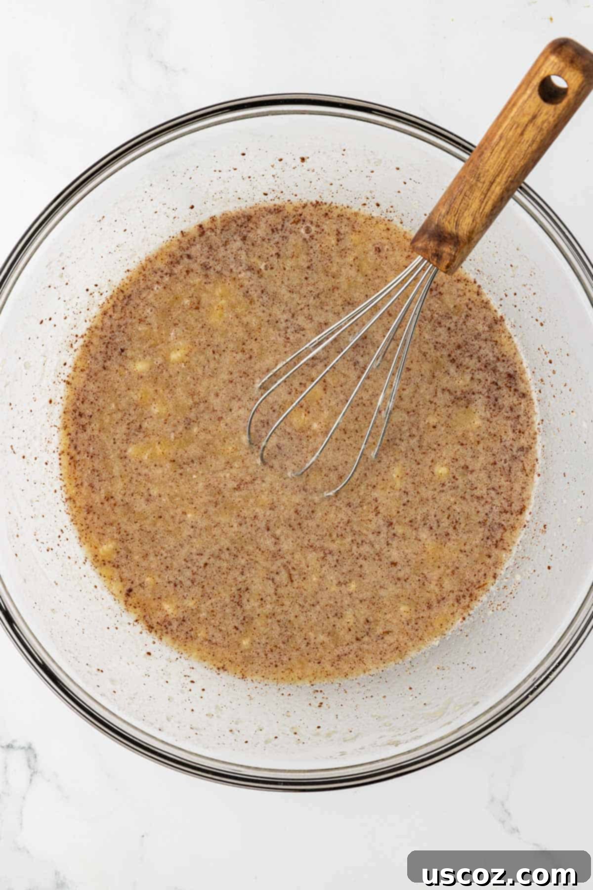 Deliciously Healthy Banana Muffins 8 wet ingredients whisked together