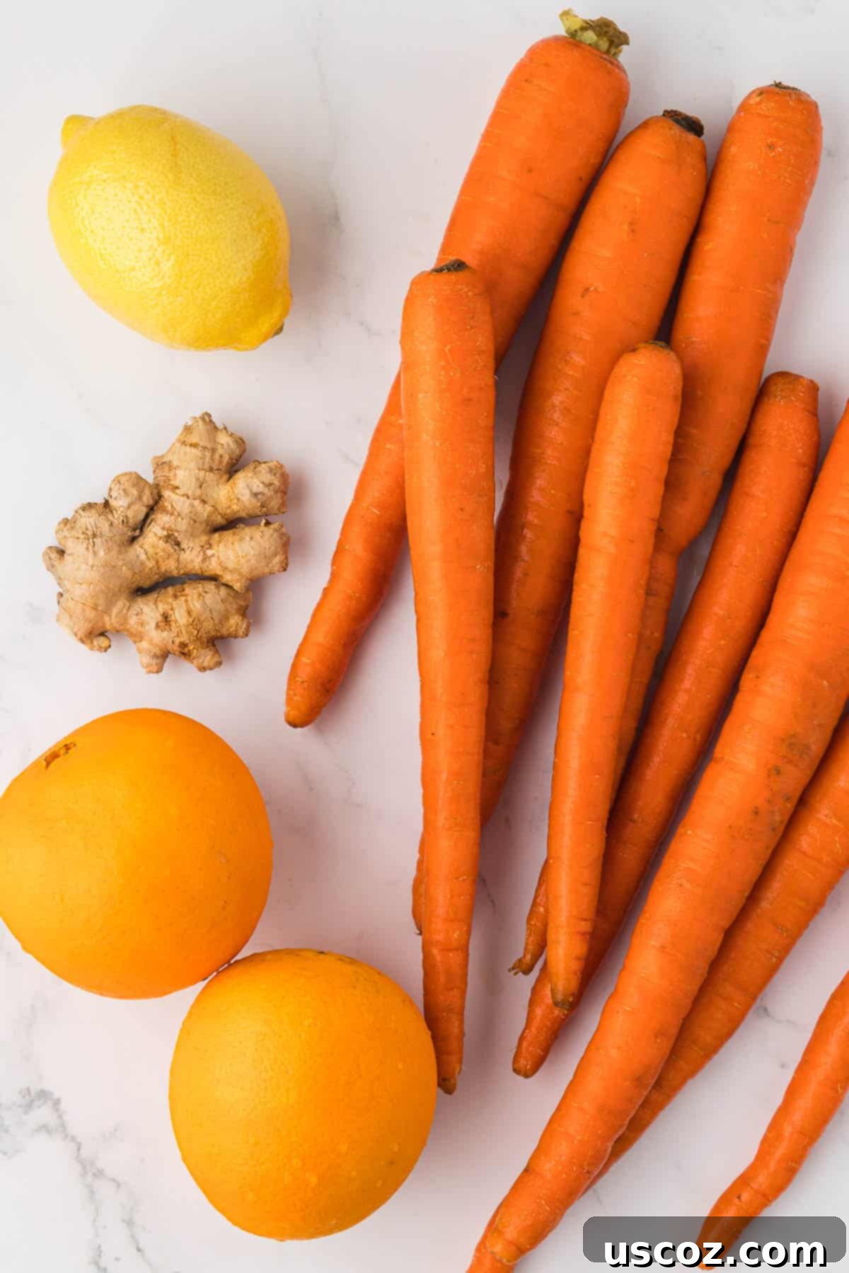 Golden Glow Juice 3 carrots, lemon, ginger, and oranges