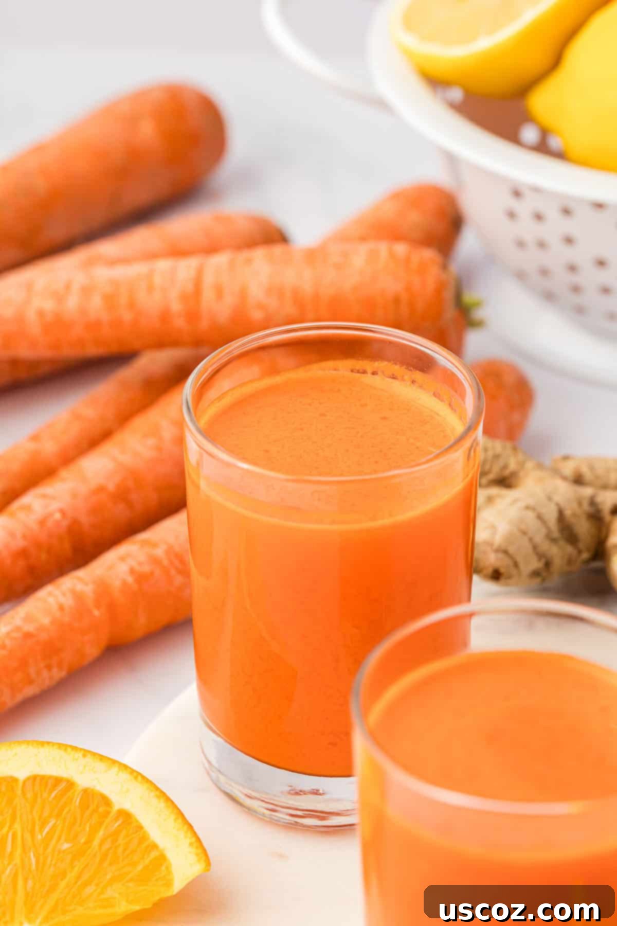 Golden Glow Juice 10 carrot orange juice in a glass