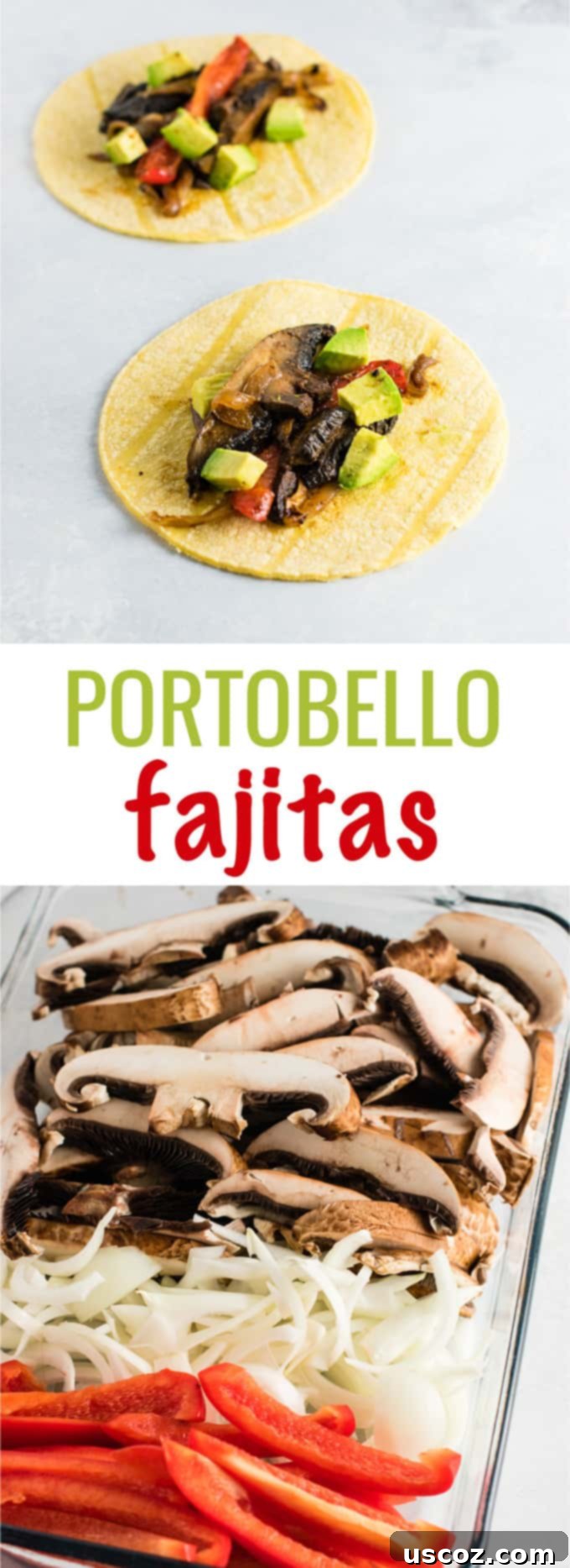 Sizzling Portobello Fajitas 8 image with text "portobello fajitas"