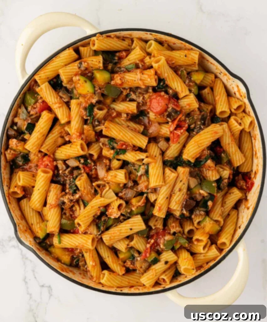 veggie lover's rigatoni mixed together