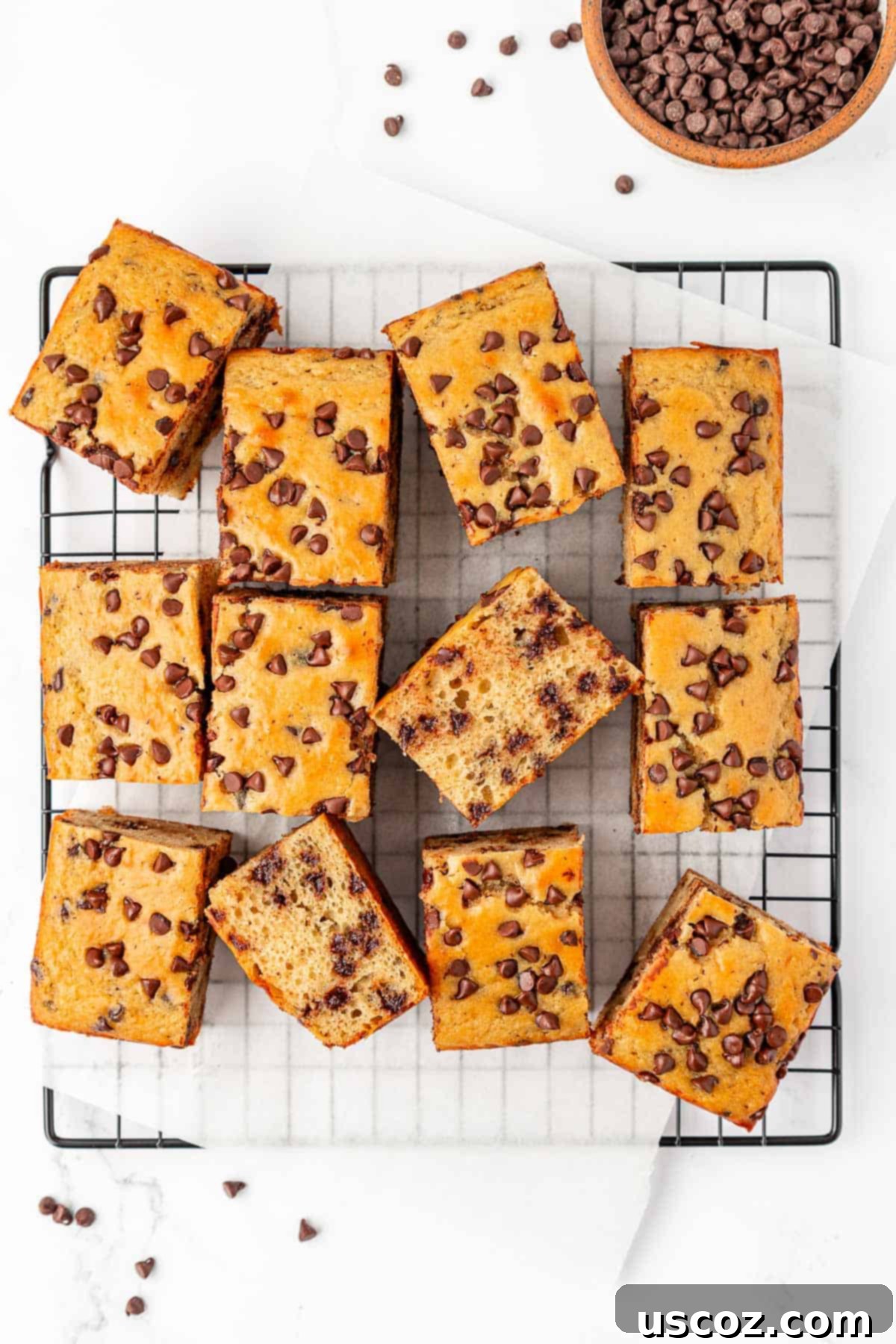 Wholesome Greek Yogurt Cake 19 Greek yogurt snack cake squares cooling on a wire rack