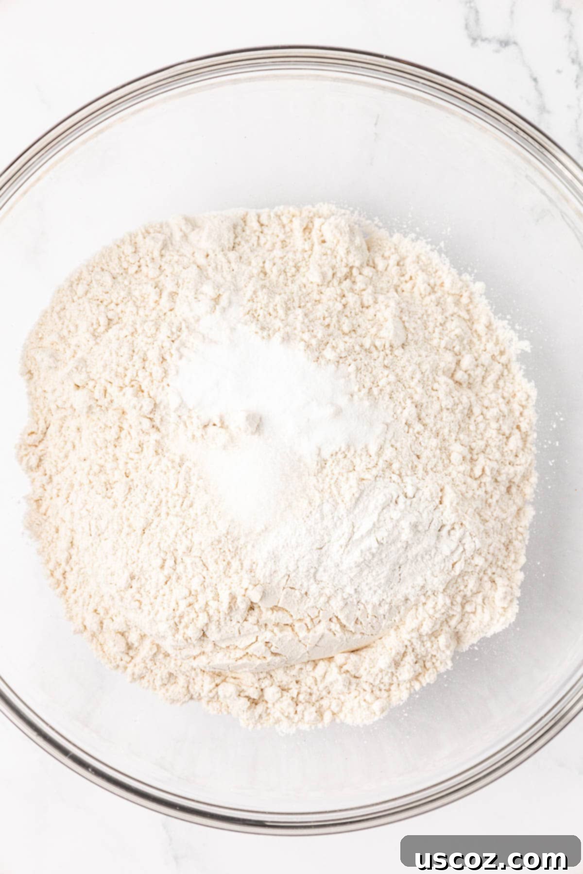 Wholesome Greek Yogurt Cake 5 dry ingredients in a mixing bowl