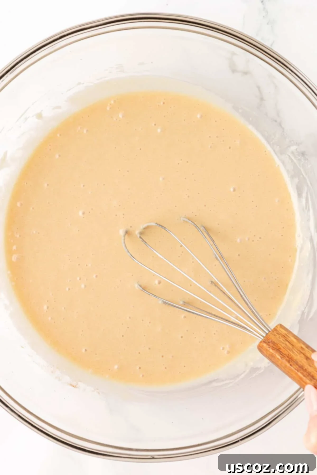 Wholesome Greek Yogurt Cake 10 fully whisked wet ingredients, including eggs, for snack cake