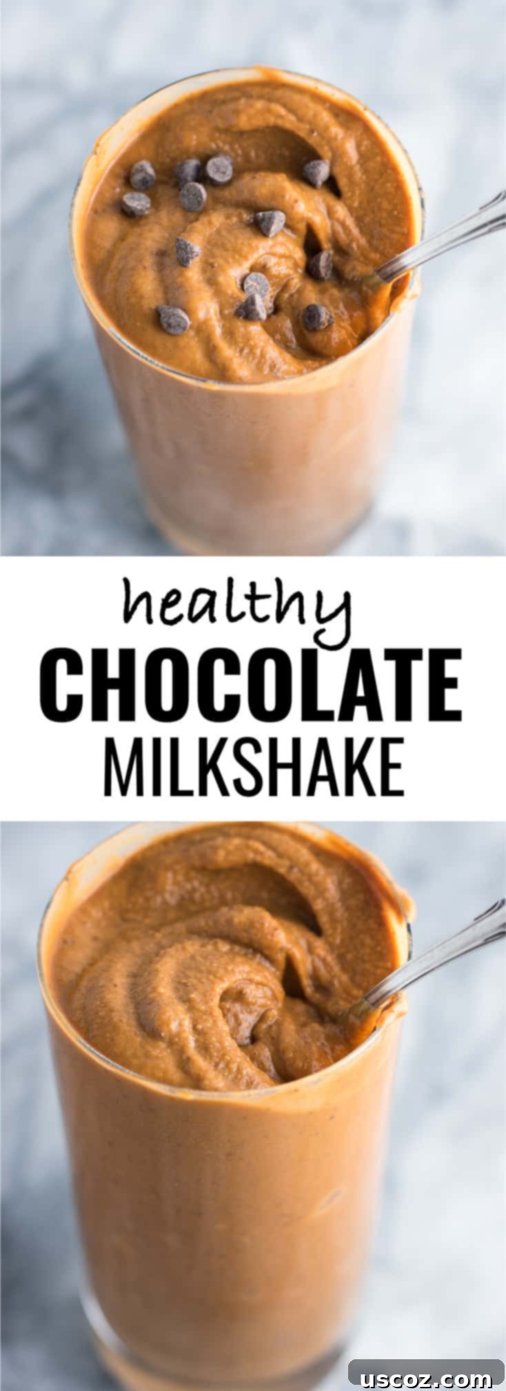Guilt Free Chocolate Bliss 8 Healthy double chocolate milkshake recipe - you won't believe what the secret ingredient is! #vegan #chocolate #healthychocolatemilkshake #healthydessert