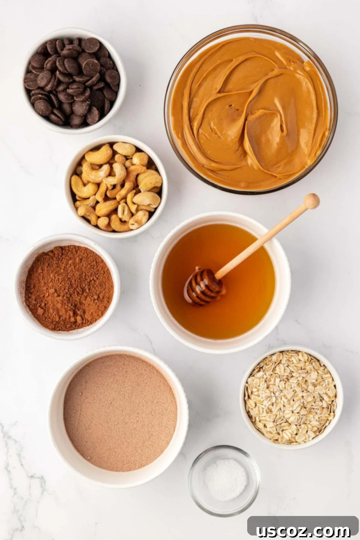 Choco-Cashew Power Bites 4 chocolate cashew energy bite ingredients
