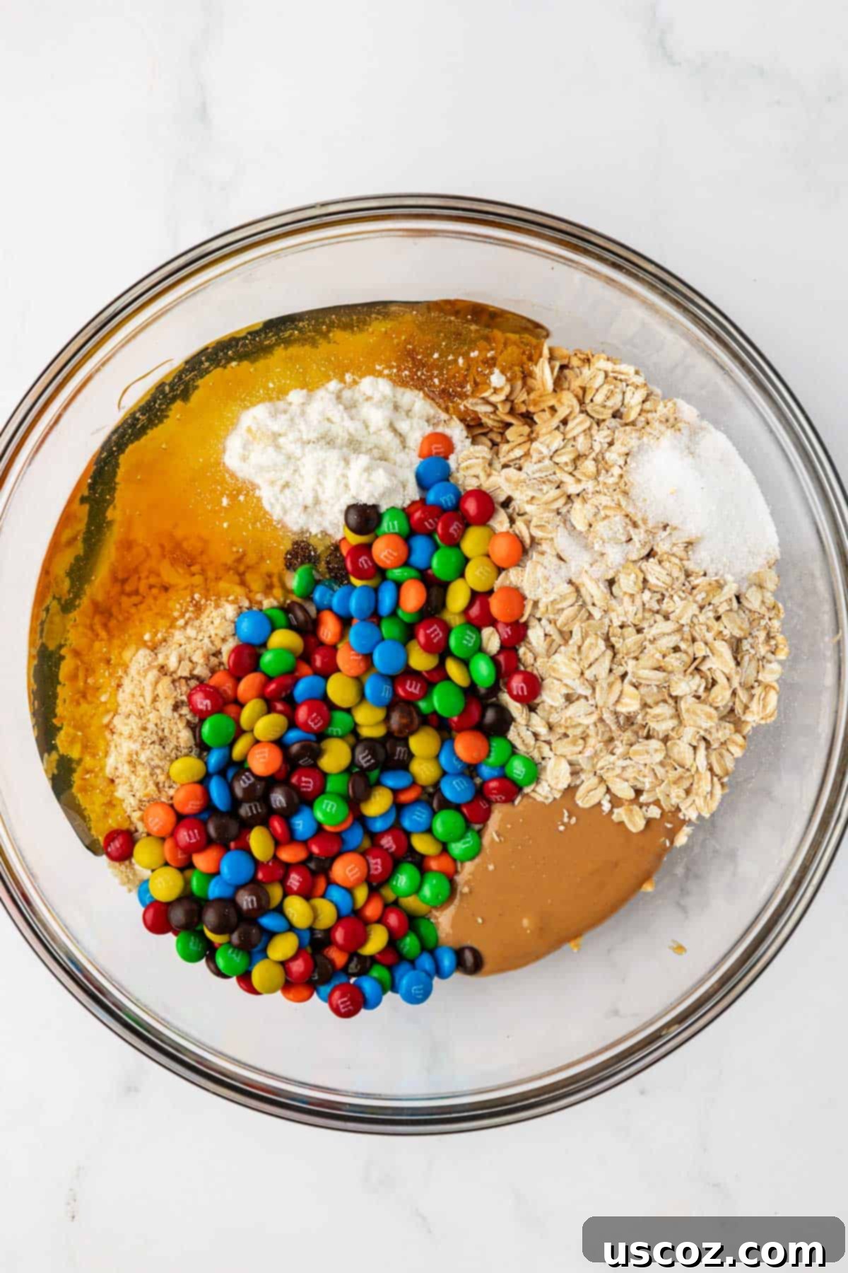 Colorful Chocolate Cashew Crunch Power Bites 5 All energy ball ingredients in a mixing bowl before mixing
