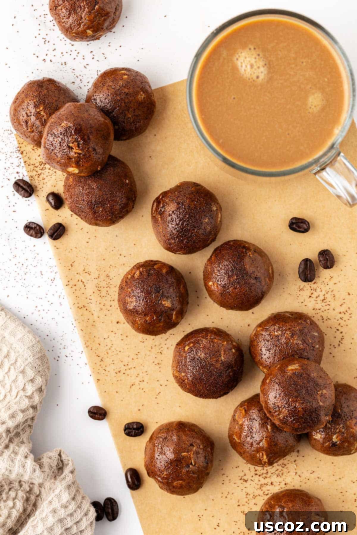 Espresso Boost Bites 3 Espresso energy bites arranged neatly on a serving dish, highlighting their texture