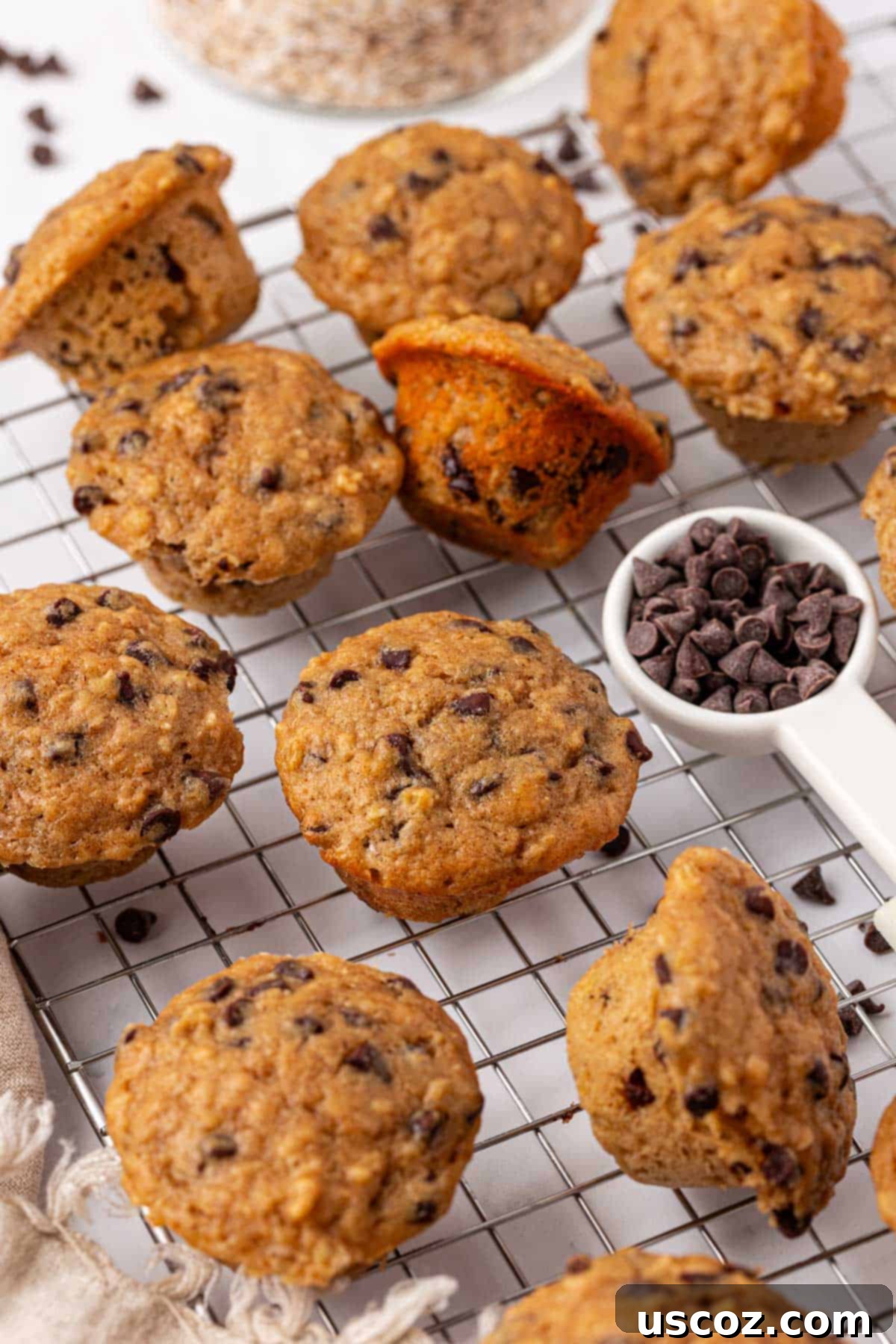 Oatmeal Cookie Muffin Bites 17 oatmeal cookie mini muffins on a cooling rack