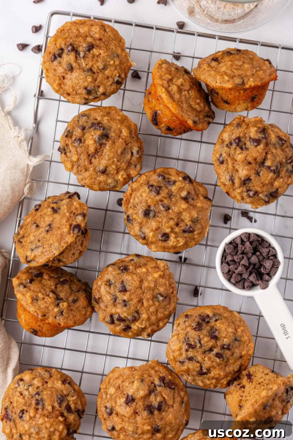 Oatmeal Cookie Muffin Bites 3 oatmeal cookie mini muffins on a cooling rack