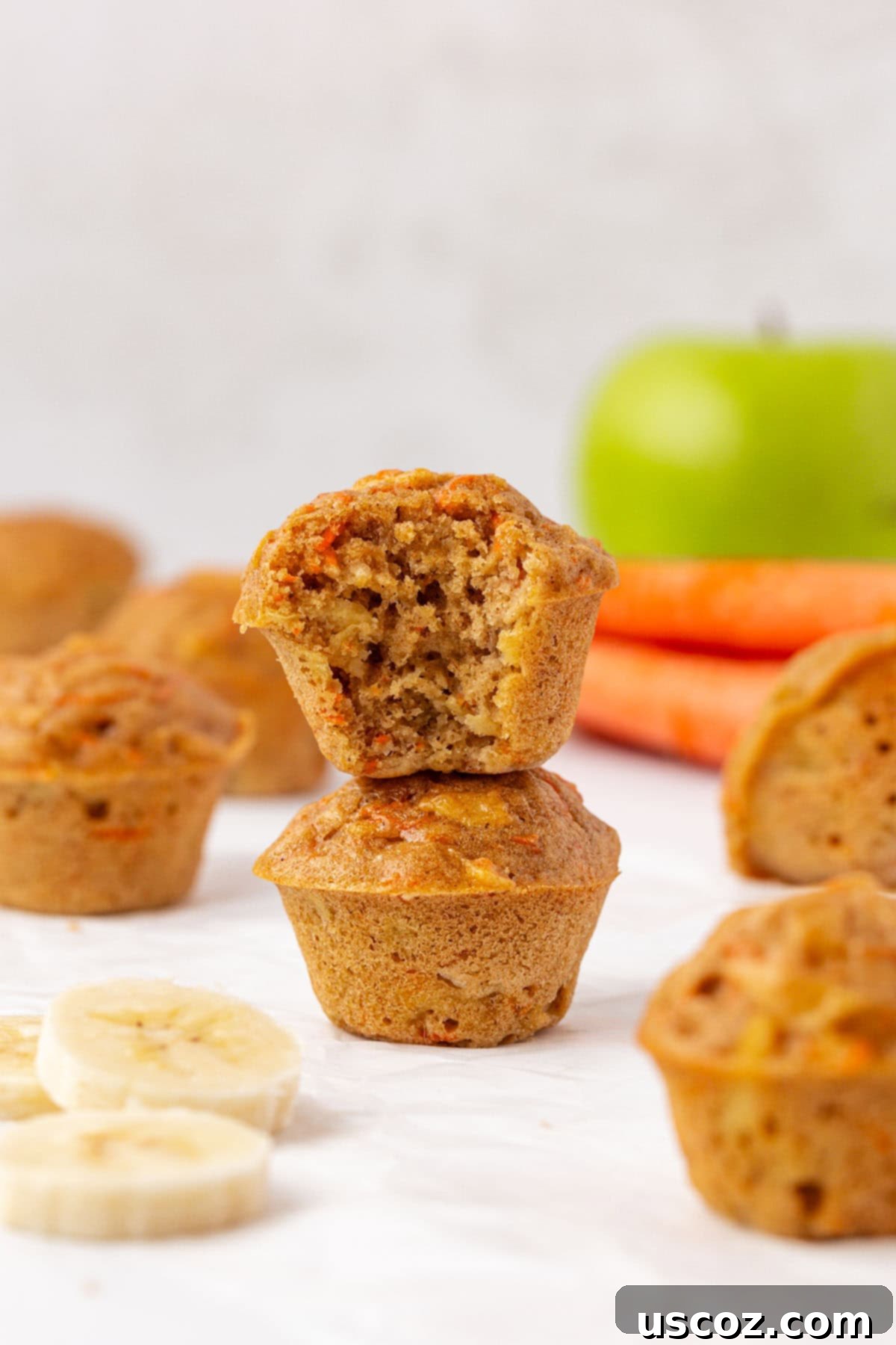 Alphabet Mini Muffins 3 ABC mini muffin with a bite taken out, showing the moist interior