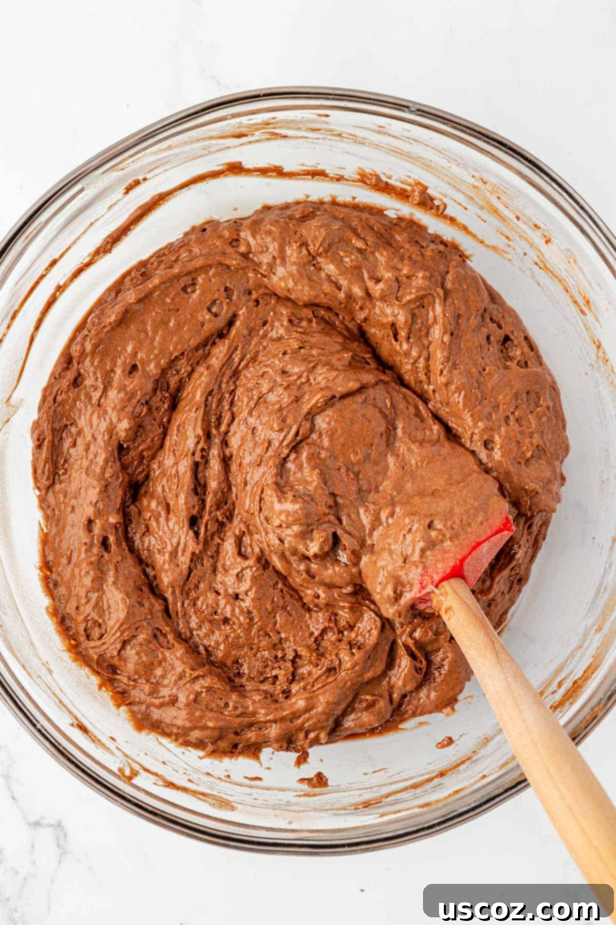 Everyday Chocolate Delight 12 mixing the dry ingredients into the wet ingredients