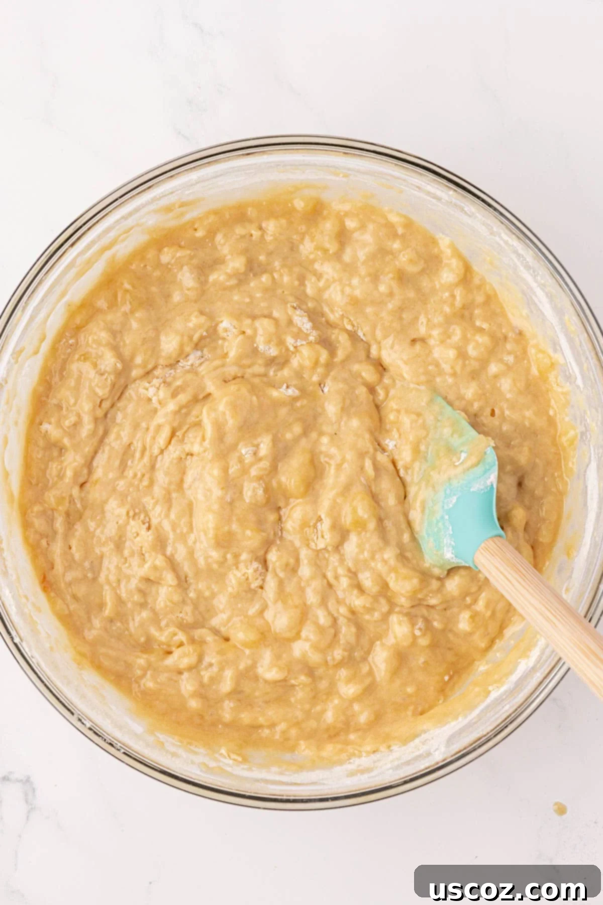 Luscious Greek Yogurt Banana Bread 12 greek yogurt banana bread batter mixed together