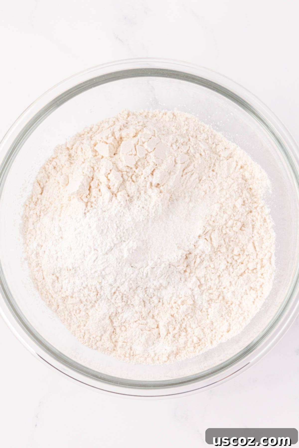 Fluffy Pancake Puffs 5 dry ingredients in a mixing bowl