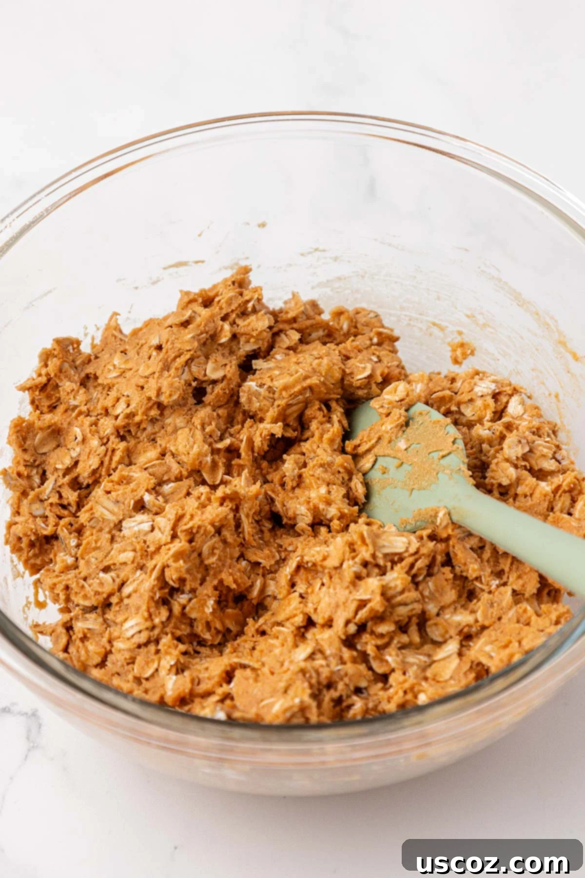 Power-Packed Protein Granola Bars 6 Stirring the protein granola bar batter ingredients together in a mixing bowl