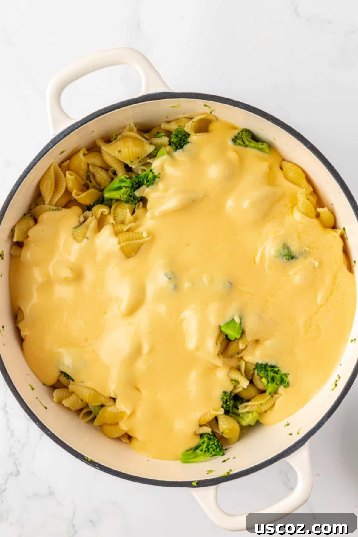 adding the cheese sauce