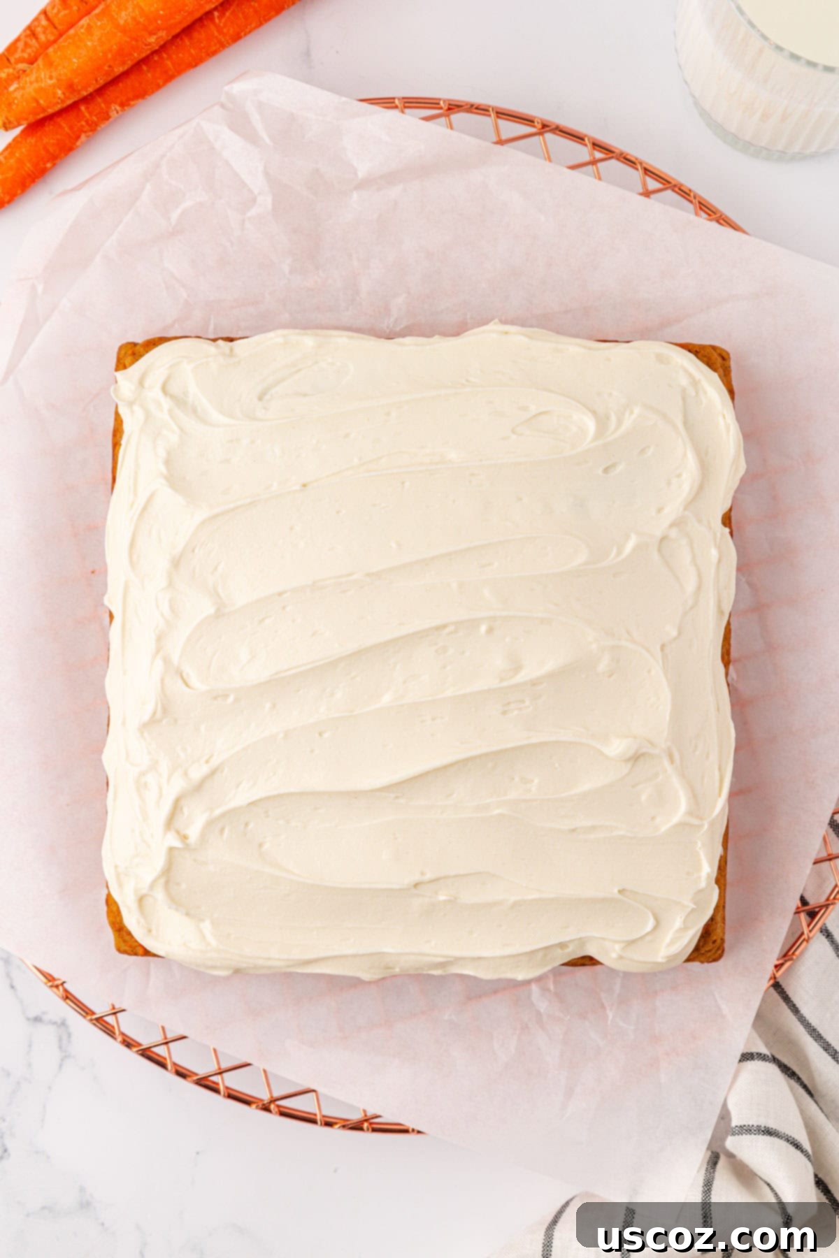 Wholesome Carrot Cake Bars 18 carrot cake with cream cheese frosting spread on top