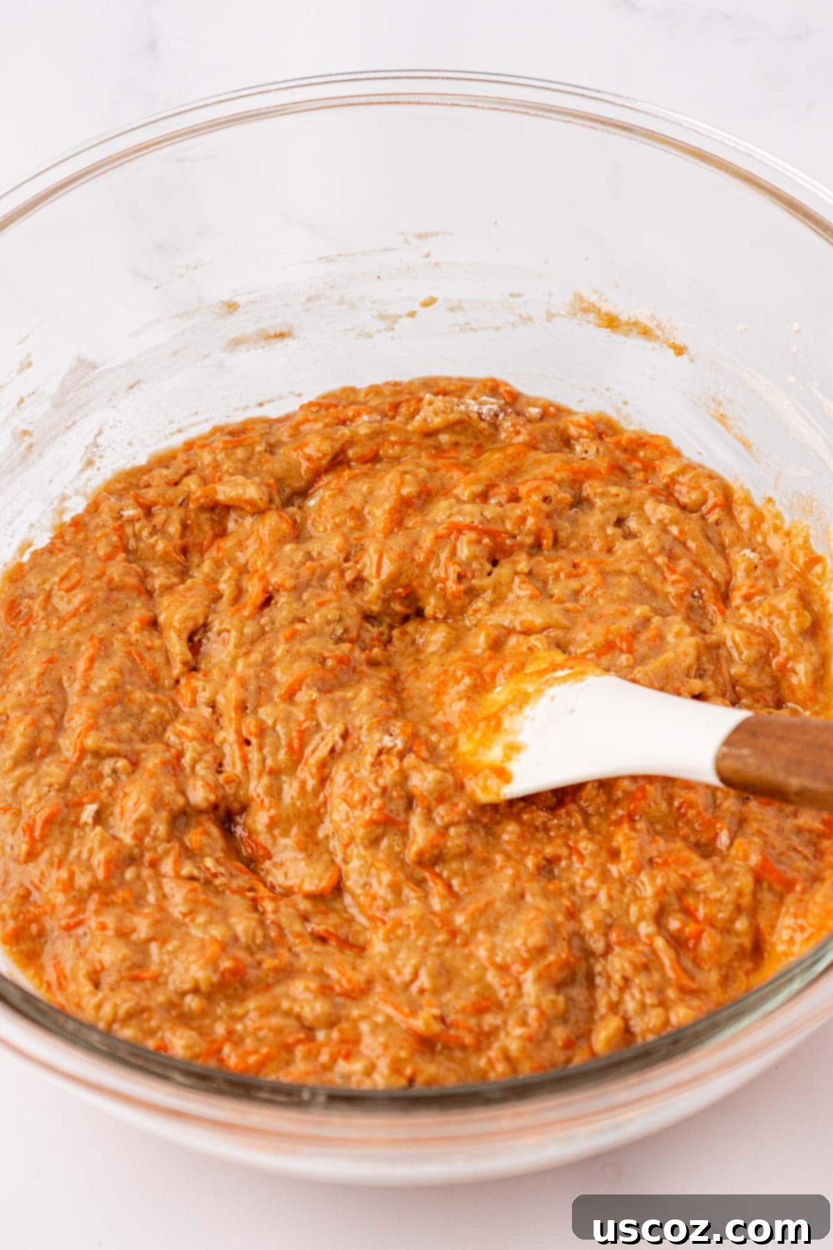 Wholesome Carrot Cake Bars 10 carrot cake bar batter mixed together