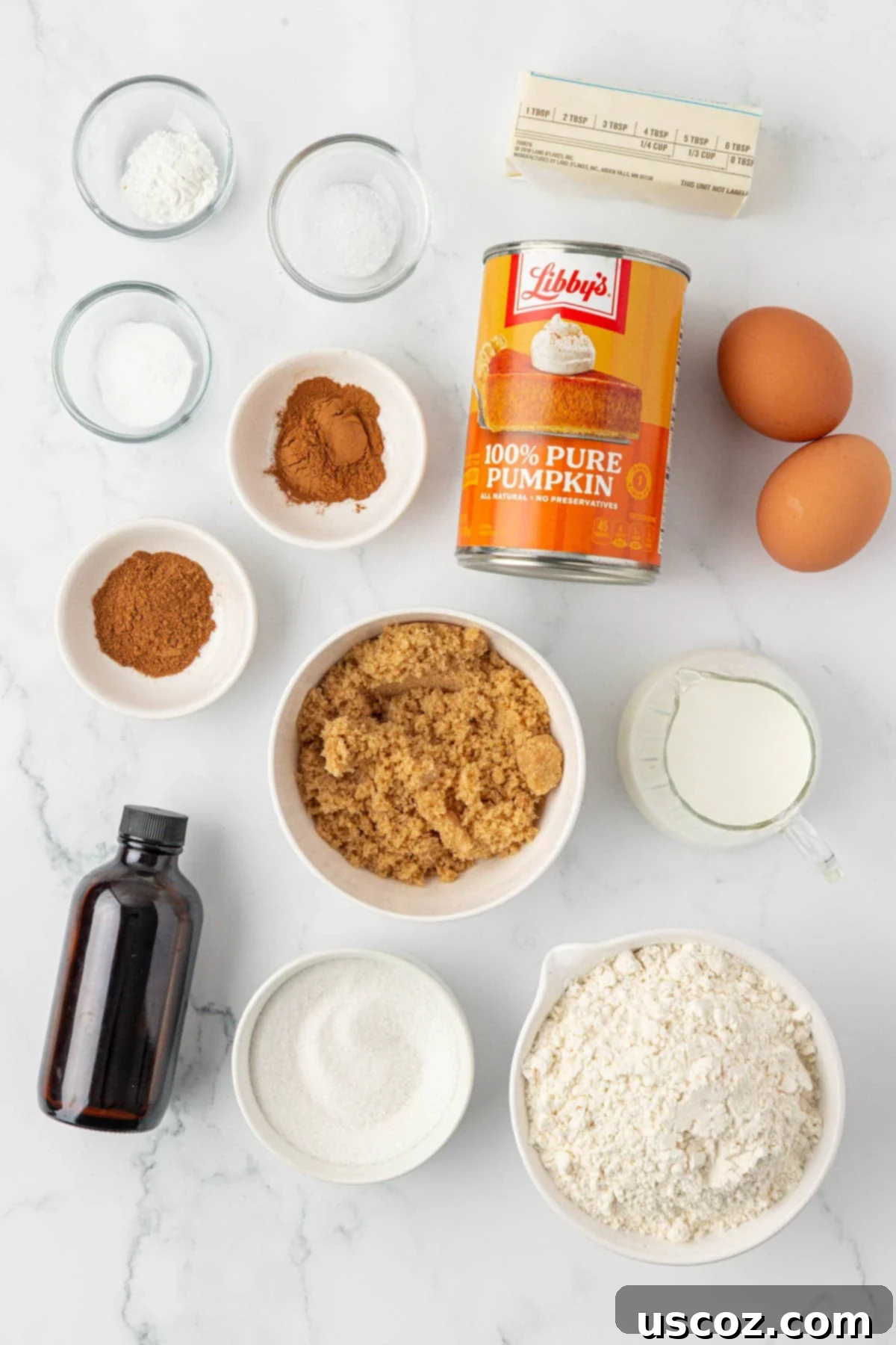 ingredients laid out for making pumpkin donut mini muffins