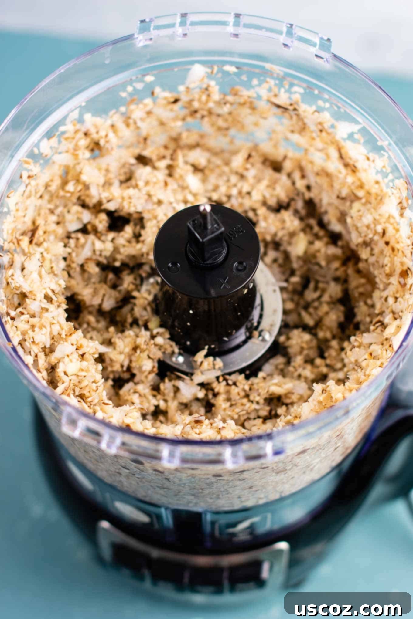 Easy One-Pot Lasagna Soup 4 Finely minced mushrooms, onion, and garlic in a food processor, ready to be cooked for lasagna soup