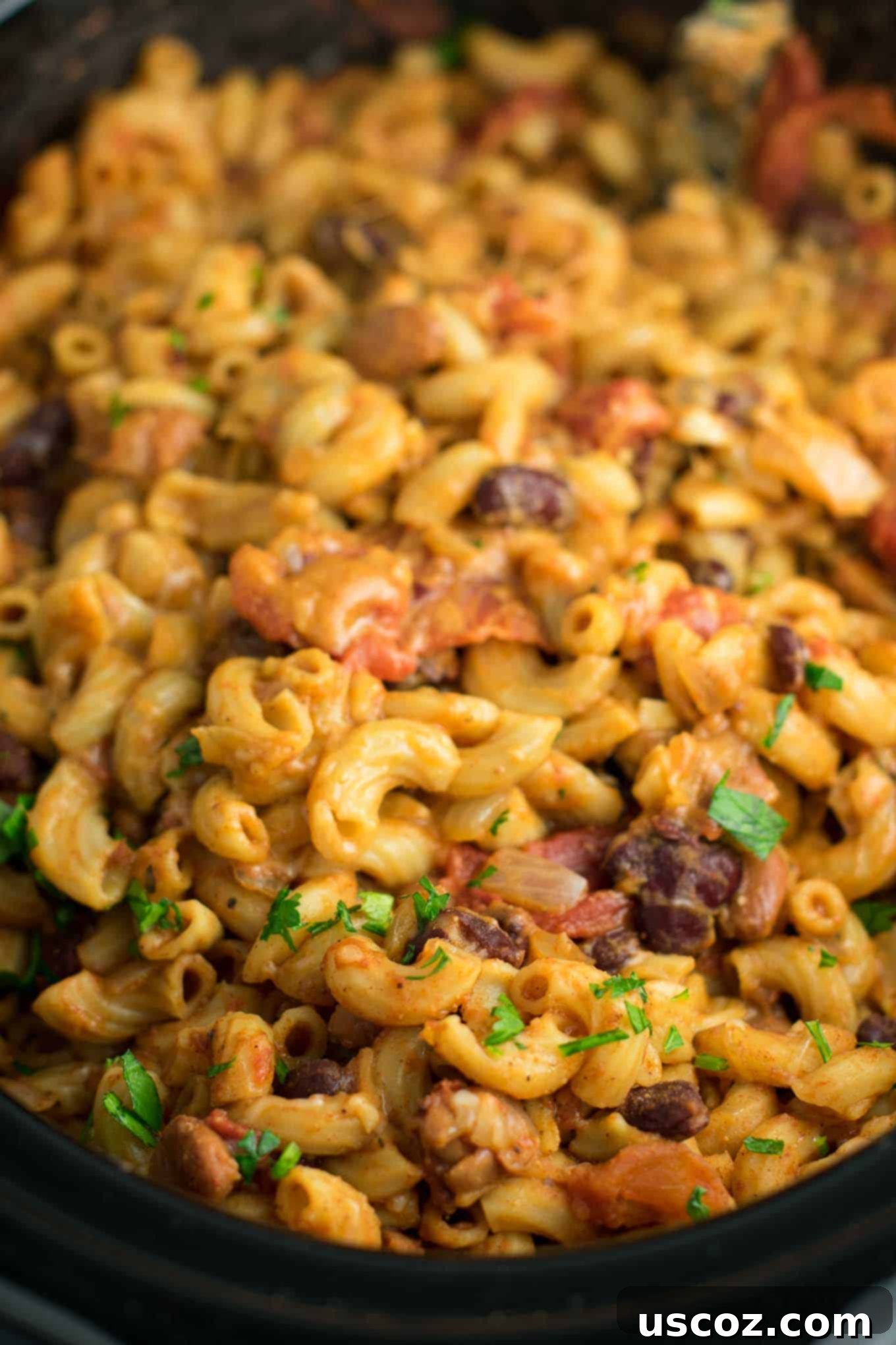Simmered Plant-Based Chili Mac 10 crock pot pasta recipe with chili