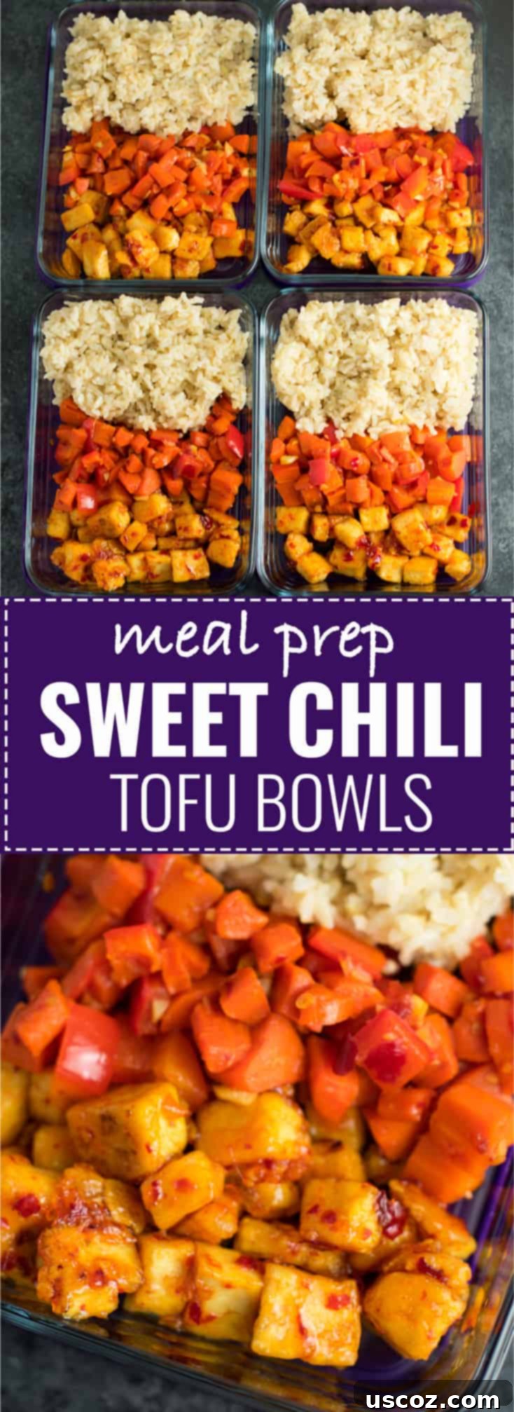 Sweet Chili Tofu Power Bowls 10 Meal Prep Sweet Chili Tofu Bowls with brown rice and vegetables. A delicious vegan or vegetarian meal! #vegan #vegetarian #veganmealprep #tofu