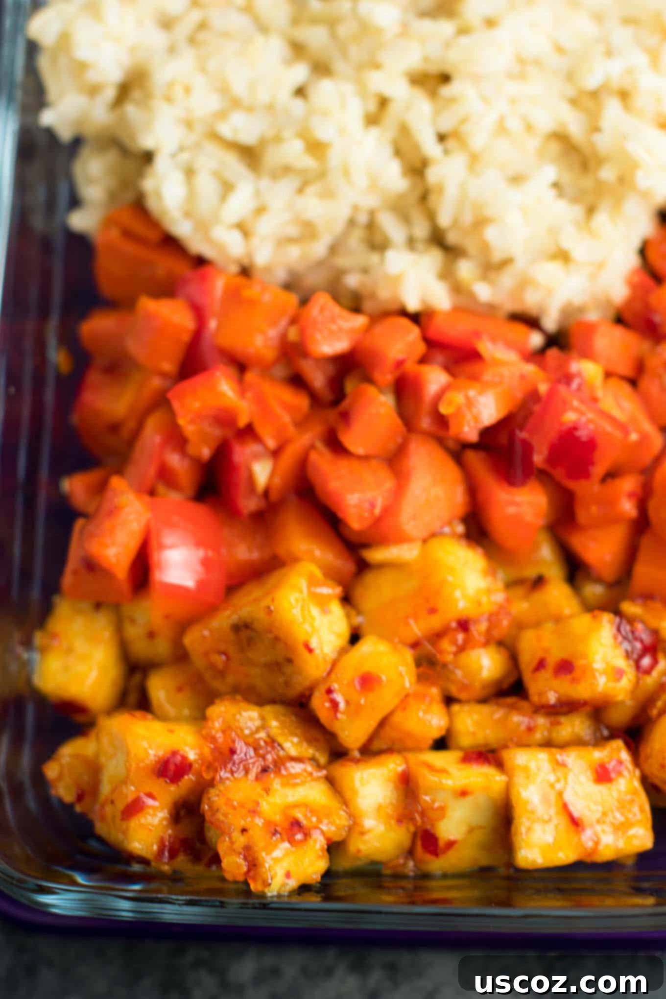 Sweet Chili Tofu Power Bowls 8 Meal Prep Sweet Chili Tofu Bowls with brown rice and vegetables. A delicious vegan or vegetarian meal! #vegan #vegetarian #veganmealprep #tofu