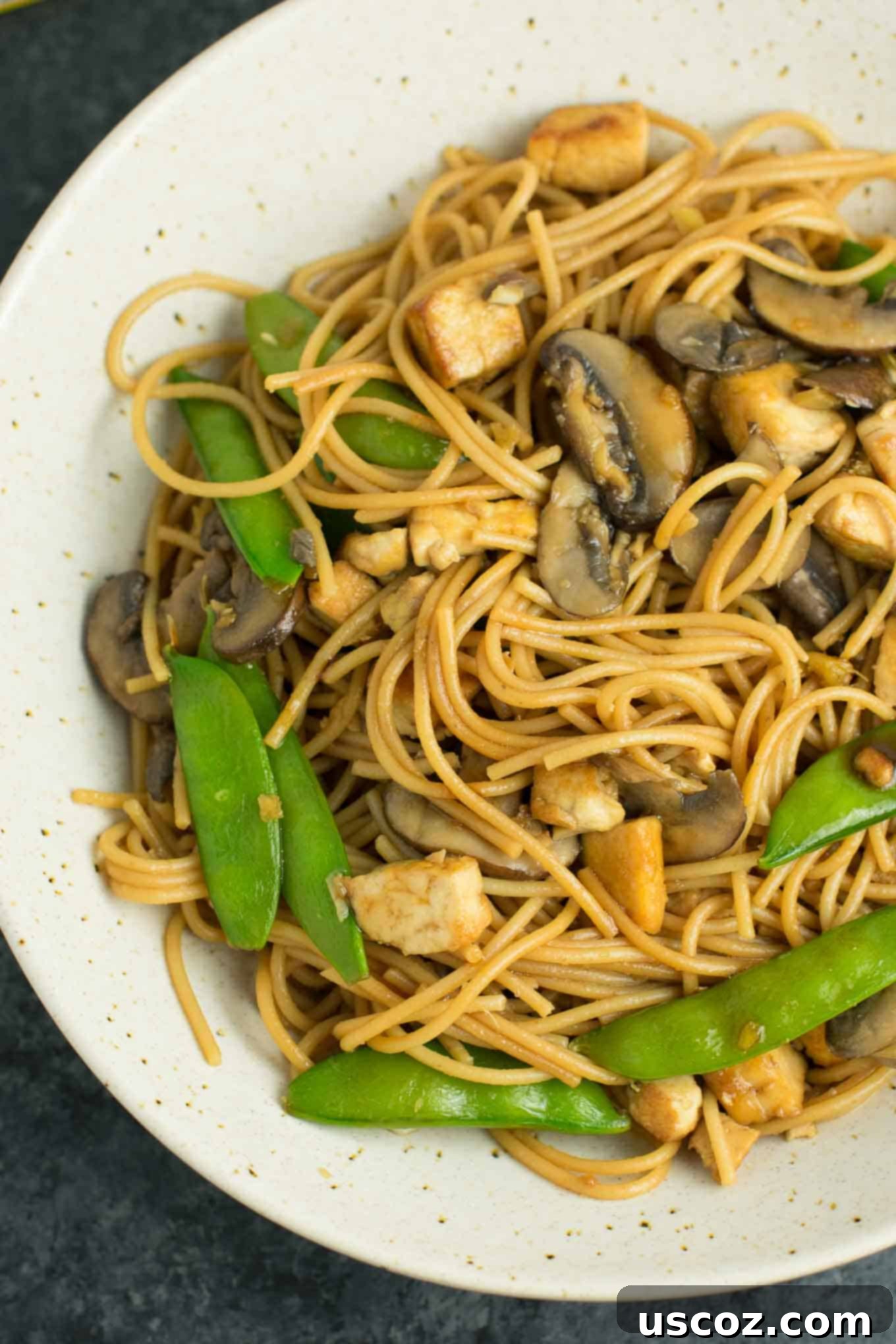 Effortless Tofu Lo Mein 3 Easy Tofu Lo Mein recipe with fresh vegetables and a simple sauce. Ready in minutes and packed full of protein! #tofu #lomein #vegan #vegetarian