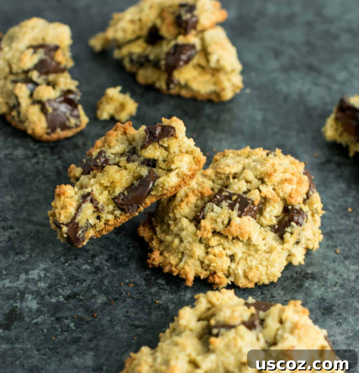 Ingredients for Gluten-Free Oatmeal Chocolate Chip Cookies laid out, highlighting fresh oats and chocolate.