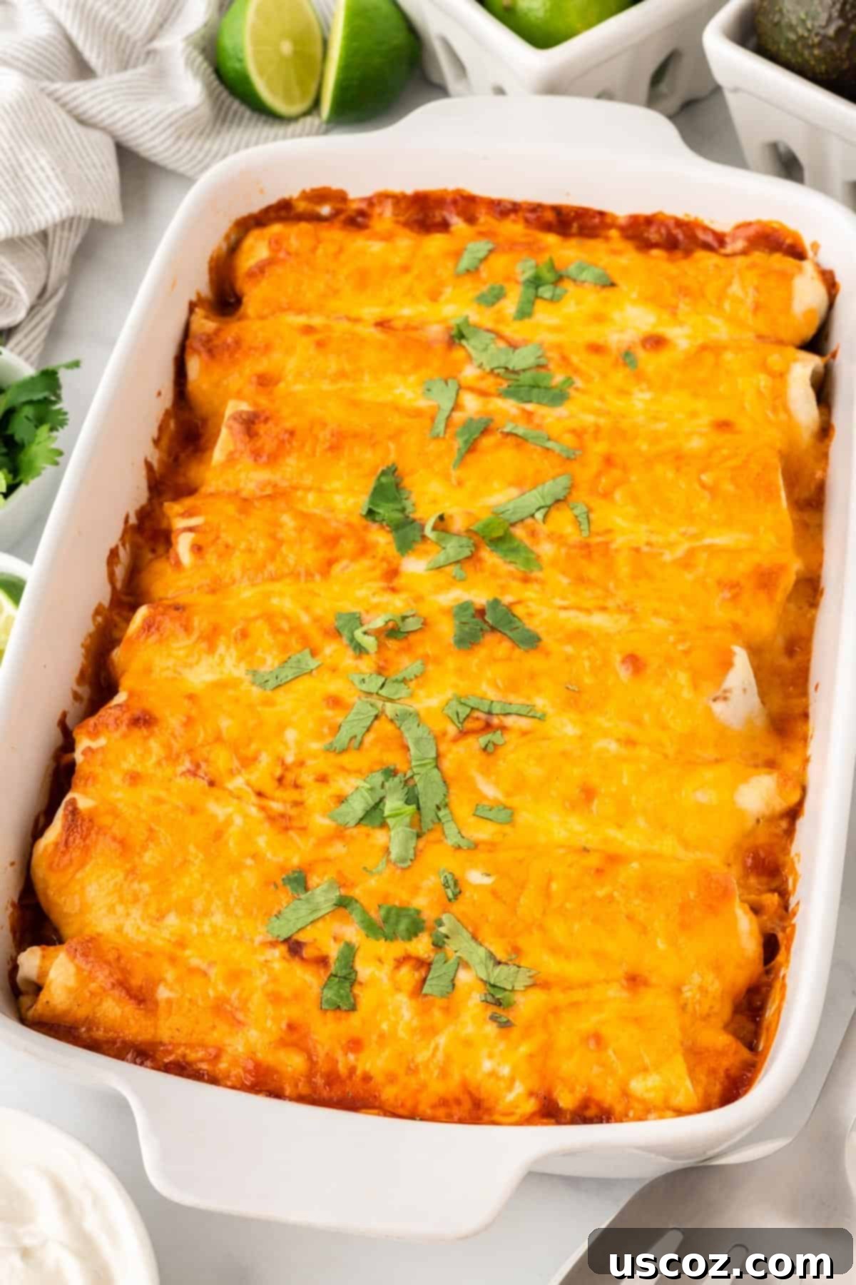 Southwestern Sweet Potato Black Bean Enchiladas 16 Close-up of baked sweet potato black bean enchiladas in a pan