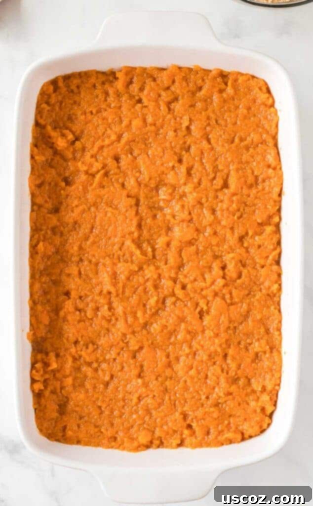 Ultimate Gluten Free Sweet Potato Casserole 14 sweet potatoes in the casserole dish