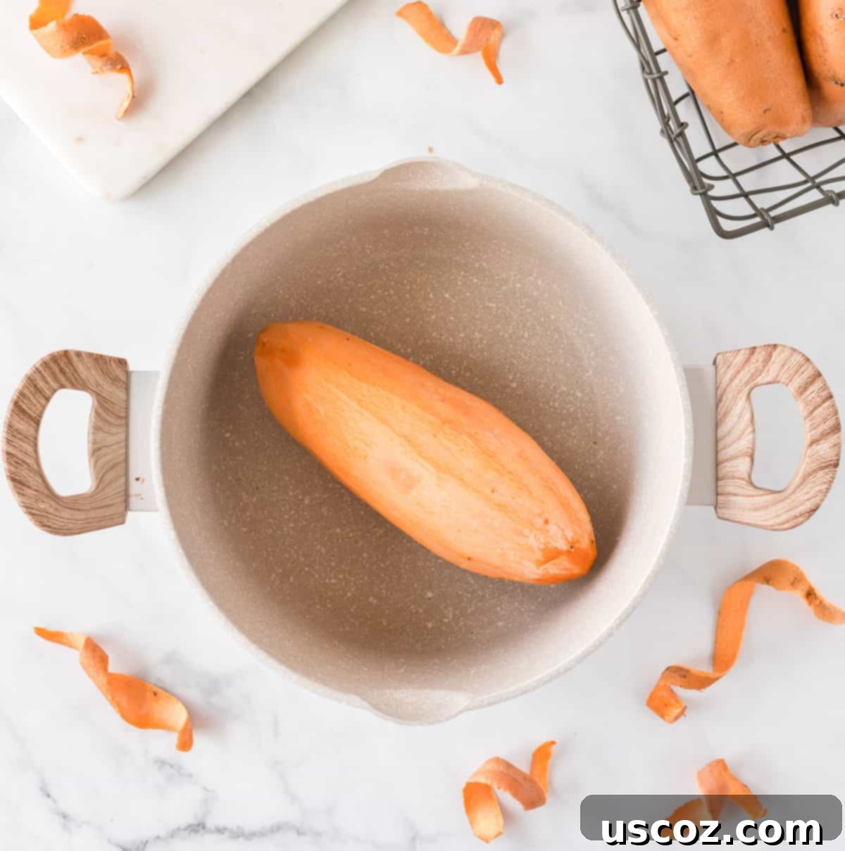 Ultimate Gluten Free Sweet Potato Casserole 5 sweet potato in a sauce pan