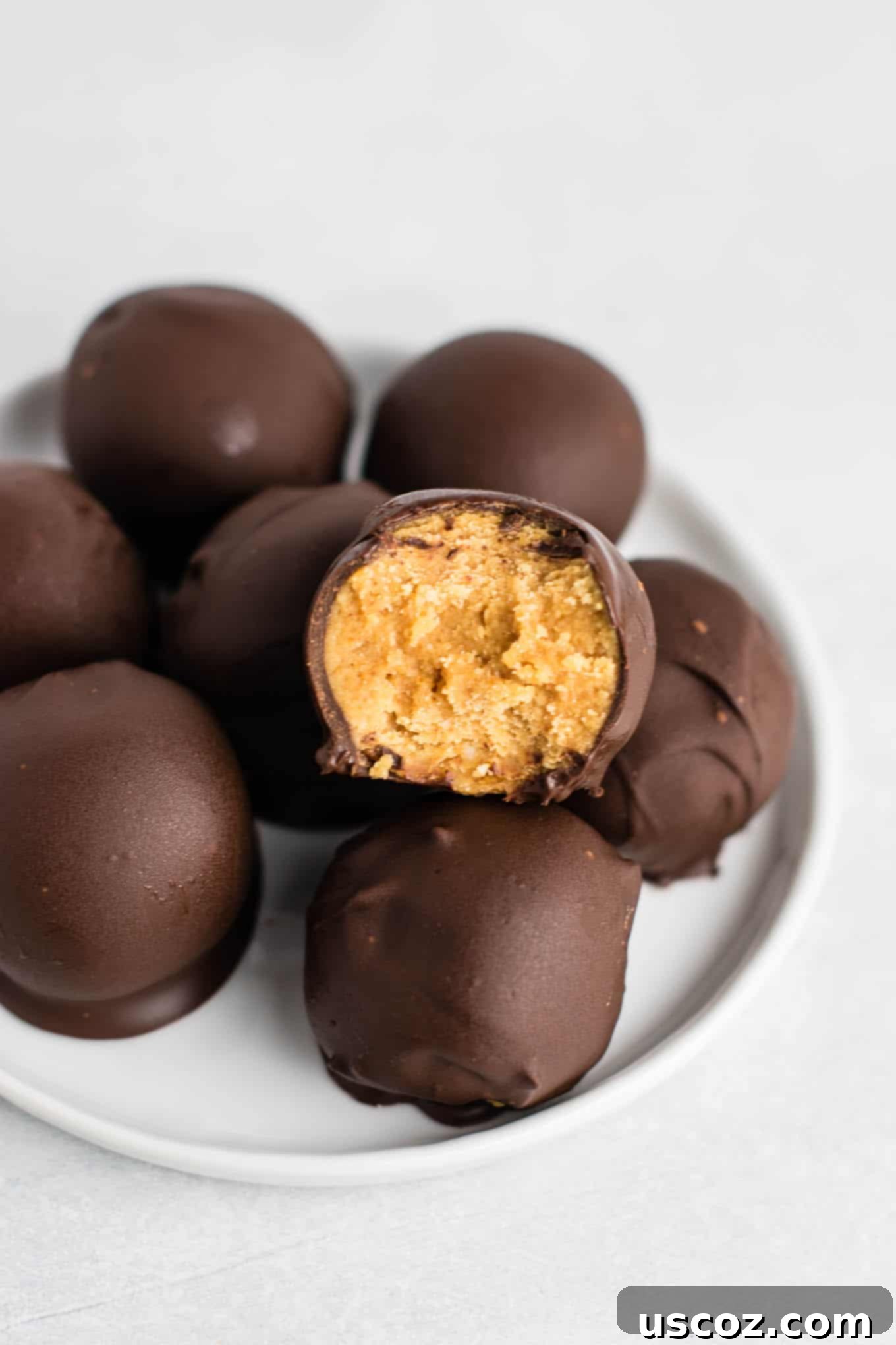 Decadent Yet Healthy No-Bake Peanut Butter Truffles 8 A platter of beautifully finished no-bake peanut butter truffles, ready to be enjoyed.
