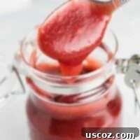 Ultimate Slow Cooker Cranberry Apple Butter 8 Homemade Cranberry Apple Butter in a jar with a spoon, highlighting its appealing smooth texture.
