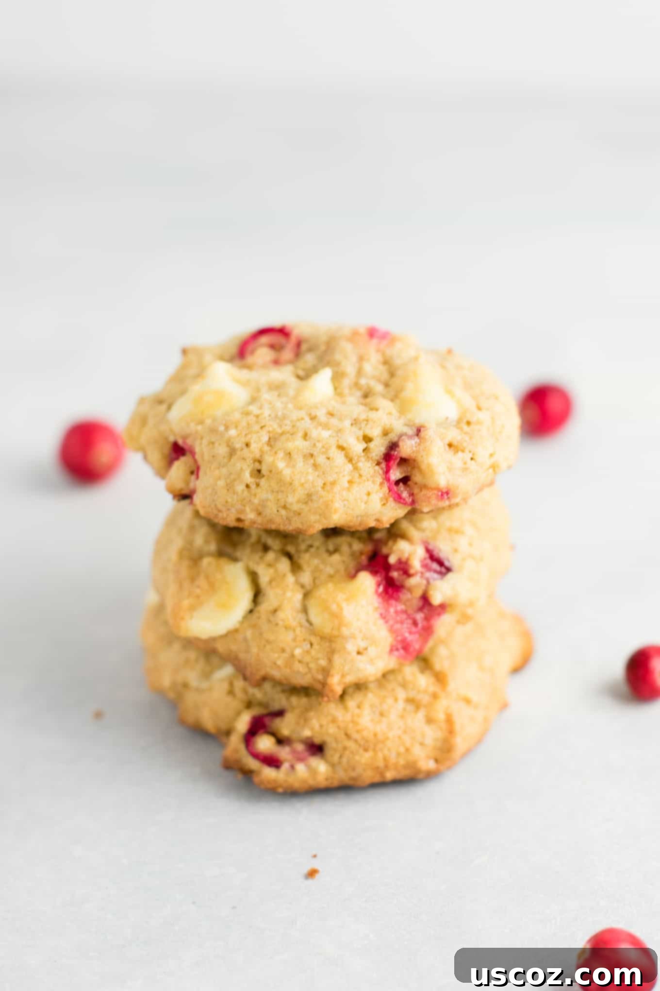 Delightful Cranberry White Chocolate Chip Cookies 3 Close-up of fluffy cranberry white chocolate chip cookies on a cooling rack, showcasing their golden edges and melt-in-your-mouth centers.