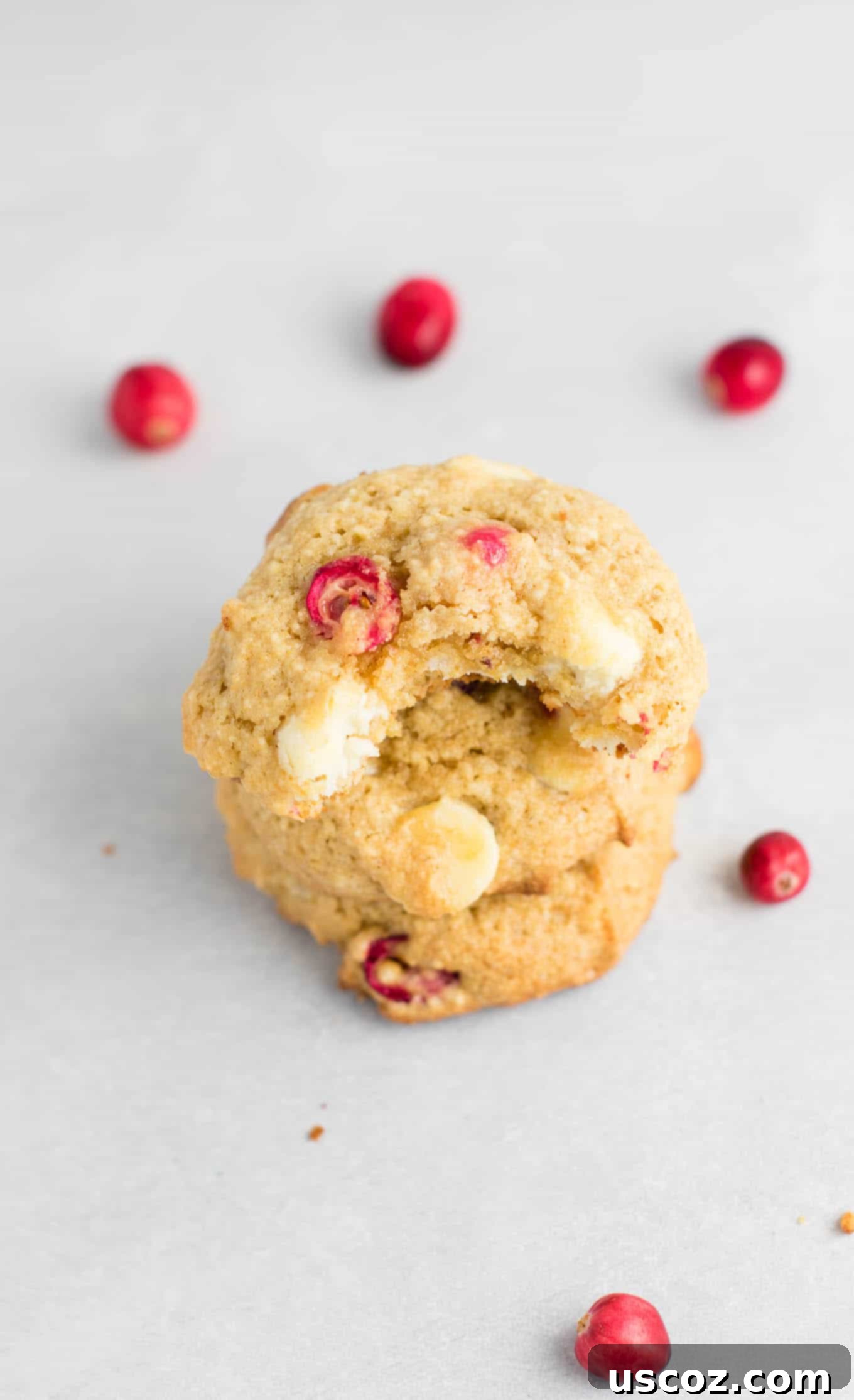 Delightful Cranberry White Chocolate Chip Cookies 4 Warm cranberry white chocolate chip cookies with melted chocolate, served fresh from the oven.