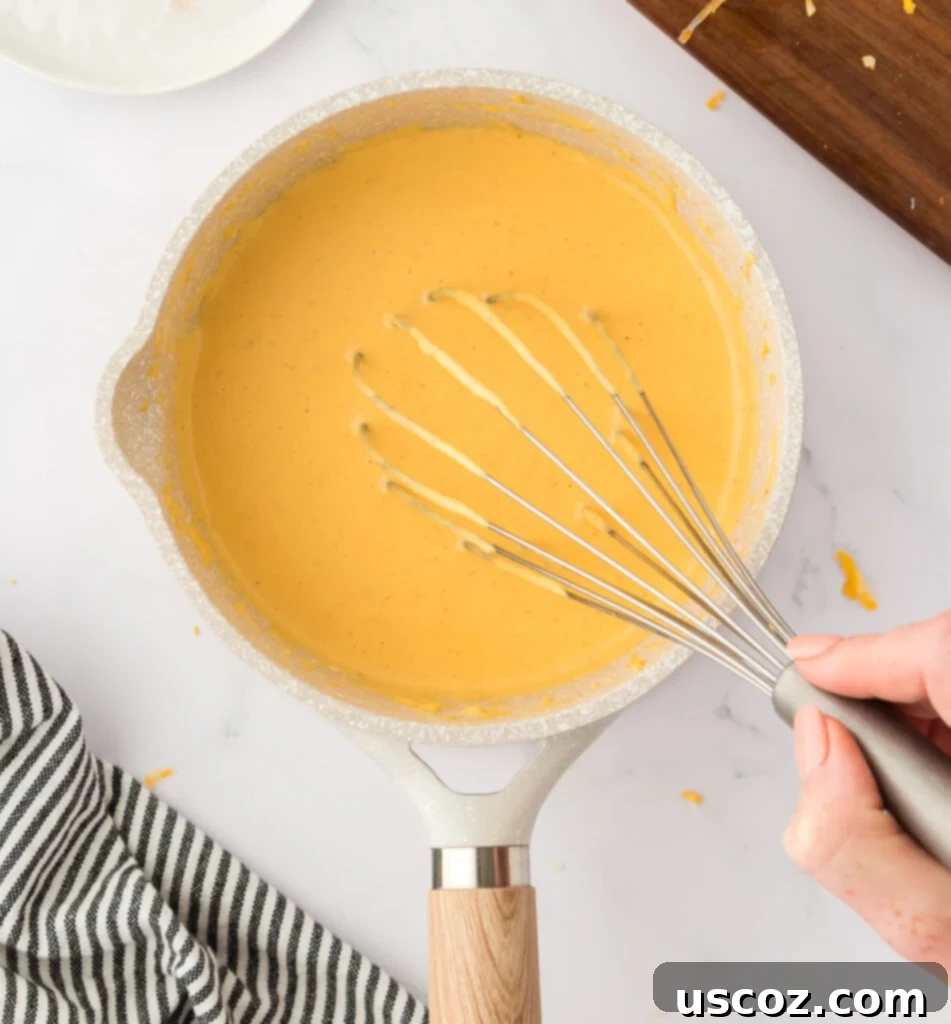 Cheesy Nacho Dip in Minutes 7 whisking cheese sauce