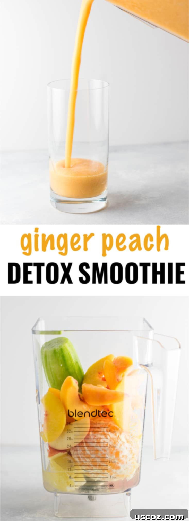 Variety of fresh fruits and vegetables, including ginger and peaches, ready for smoothie making. Promoting fresh and healthy ingredients. #healthysmoothie #detoxsmoothie #gingerpeachsmoothie #vegan #smoothierecipes